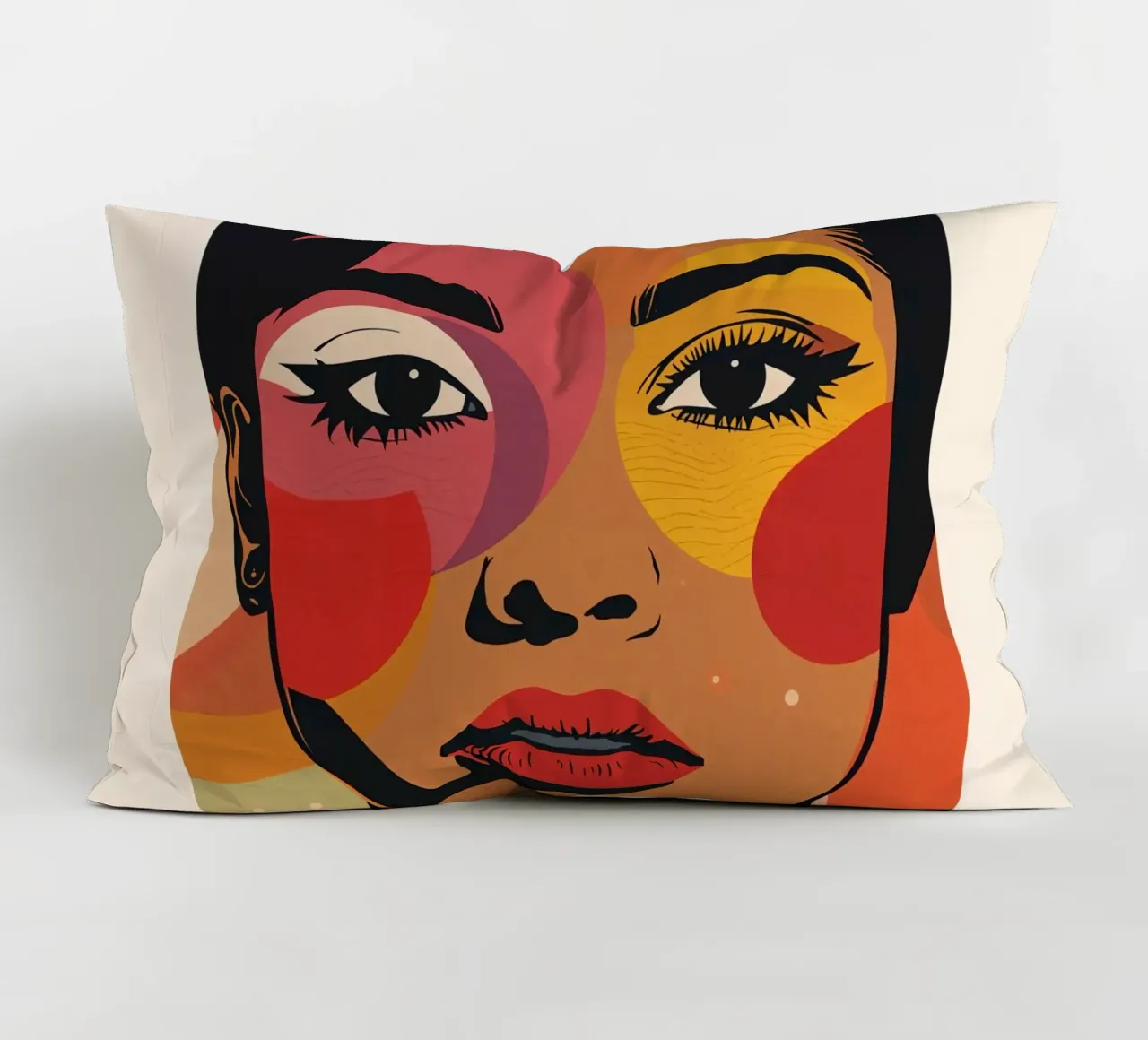 Ritratto di donna con illustrazione di forme geometriche colorate cuscino da DesignDoodle