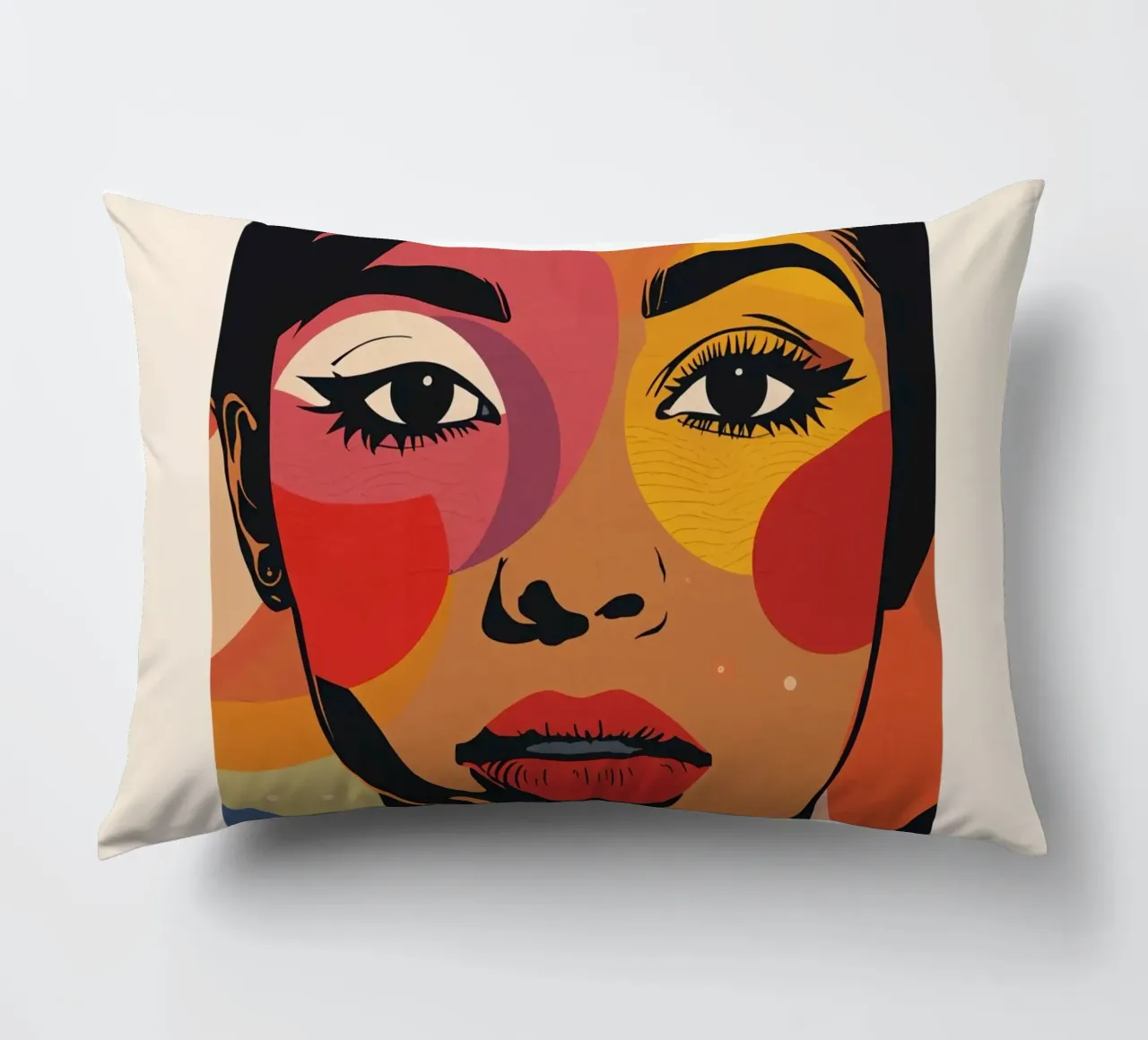 Ritratto di donna con illustrazione di forme geometriche colorate cuscino da DesignDoodle
