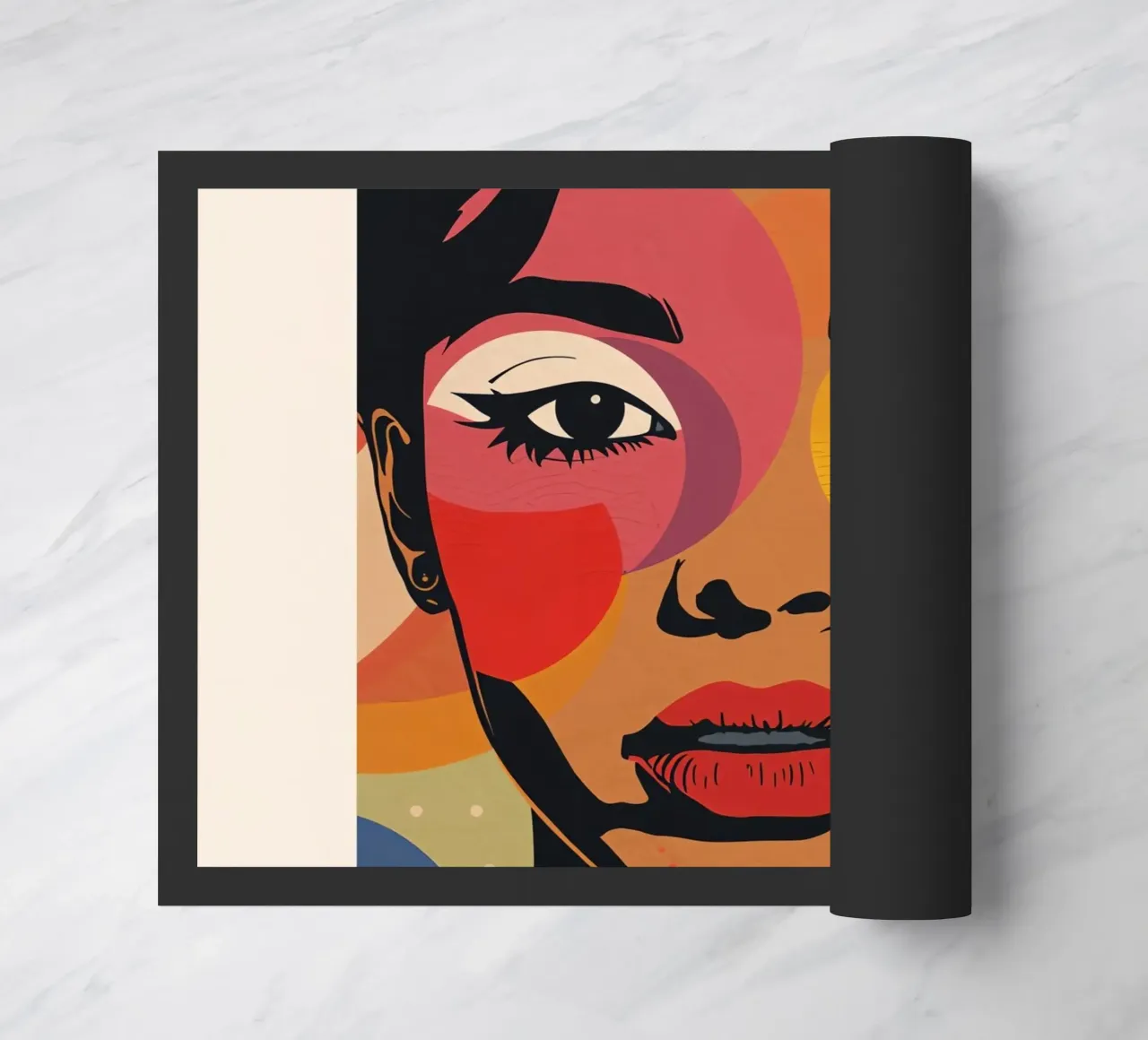 Ritratto di donna con illustrazione di forme geometriche colorate zerbino da DesignDoodle