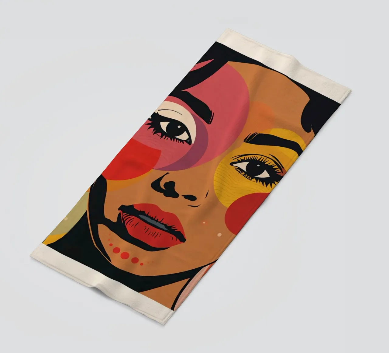 Ritratto di donna con illustrazione di forme geometriche colorate telo mare da DesignDoodle