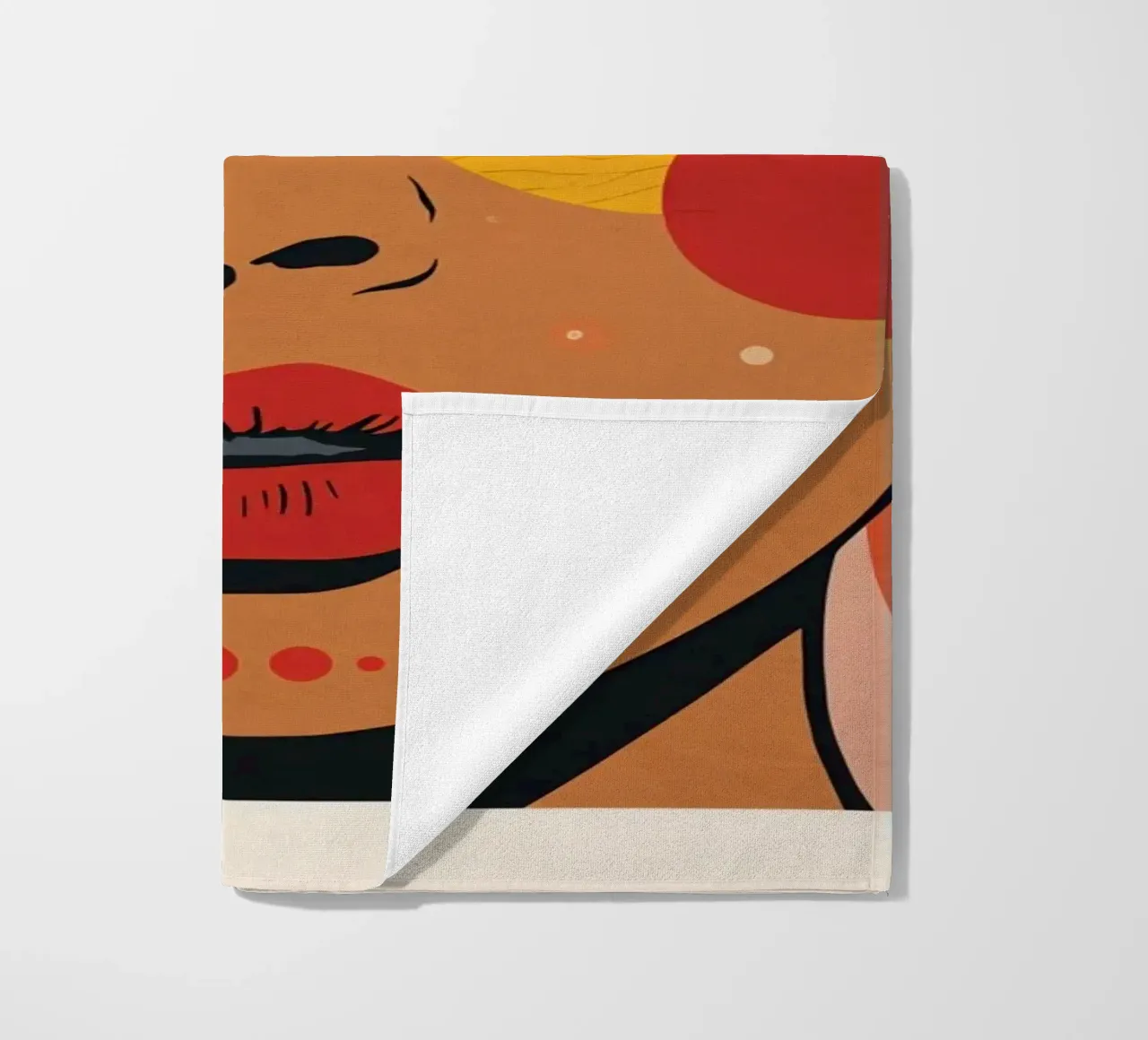 Ritratto di donna con illustrazione di forme geometriche colorate telo mare da DesignDoodle