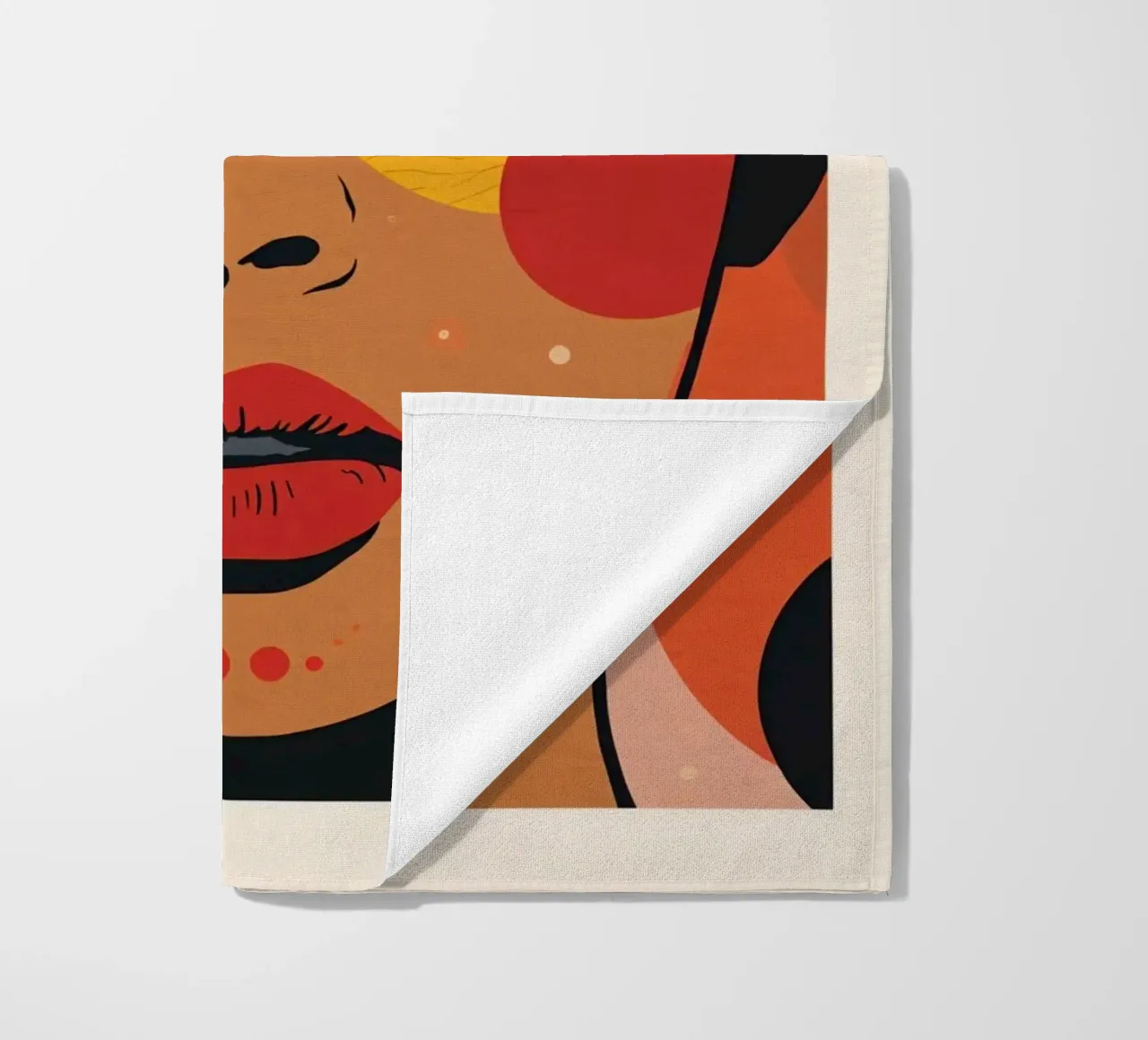 Ritratto di donna con illustrazione di forme geometriche colorate telo mare da DesignDoodle