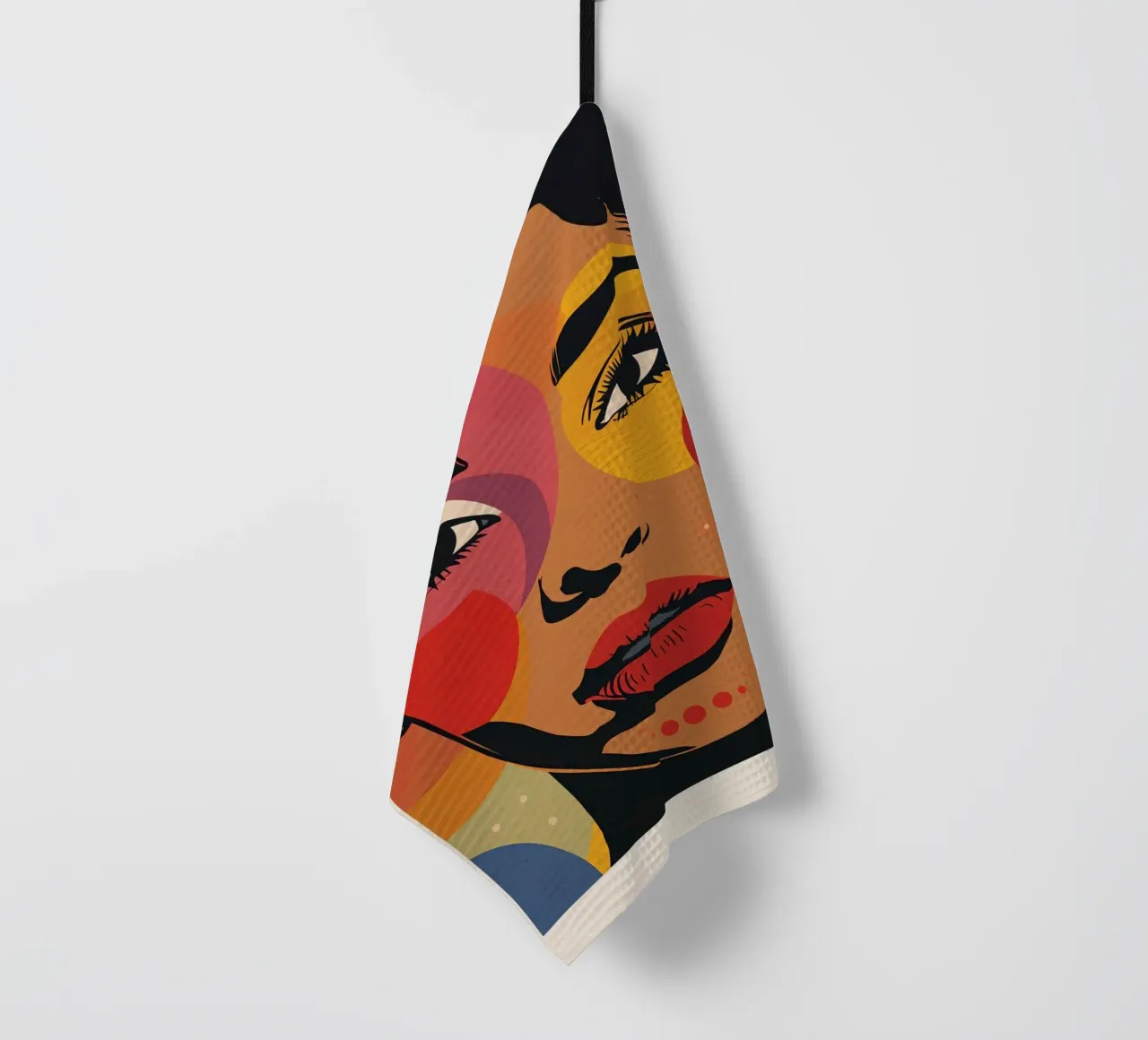Ritratto di donna con illustrazione di forme geometriche colorate canovaccio da cucina da DesignDoodle