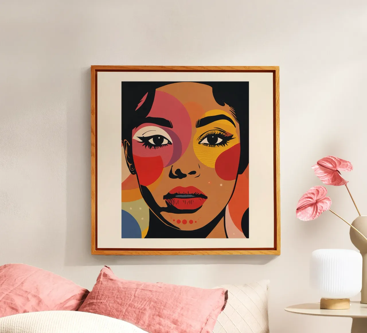 Ritratto di donna con illustrazione di forme geometriche colorate plexiglass da DesignDoodle