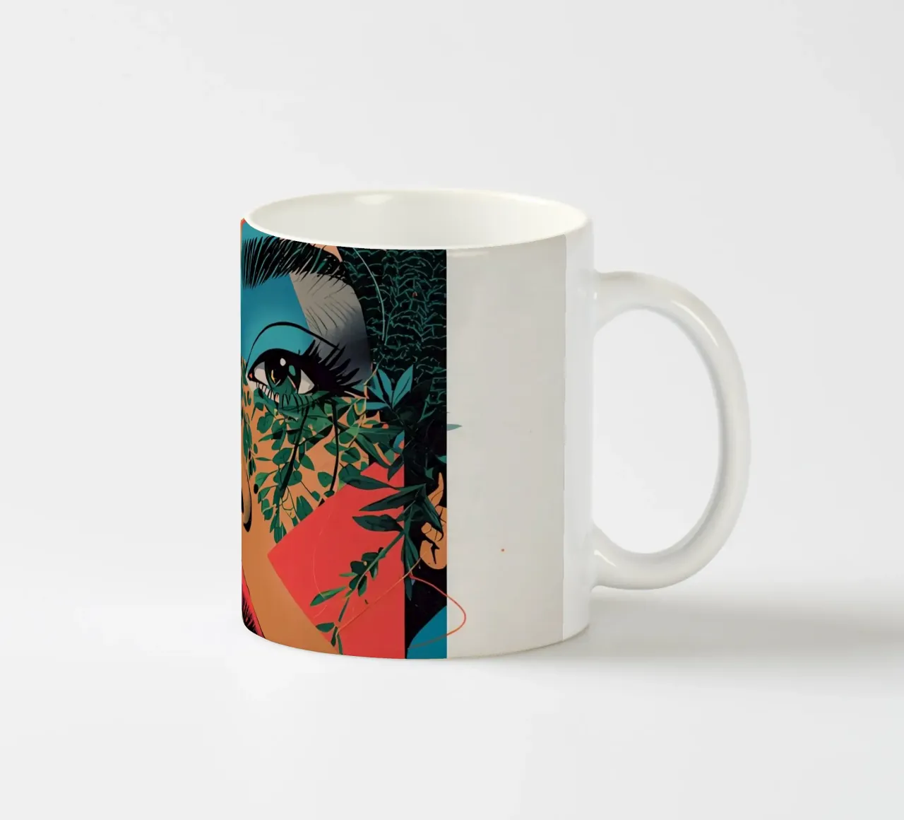 Ritratto di donna con sovrapposizioni geometriche e botaniche tazza in ceramica da DesignDoodle