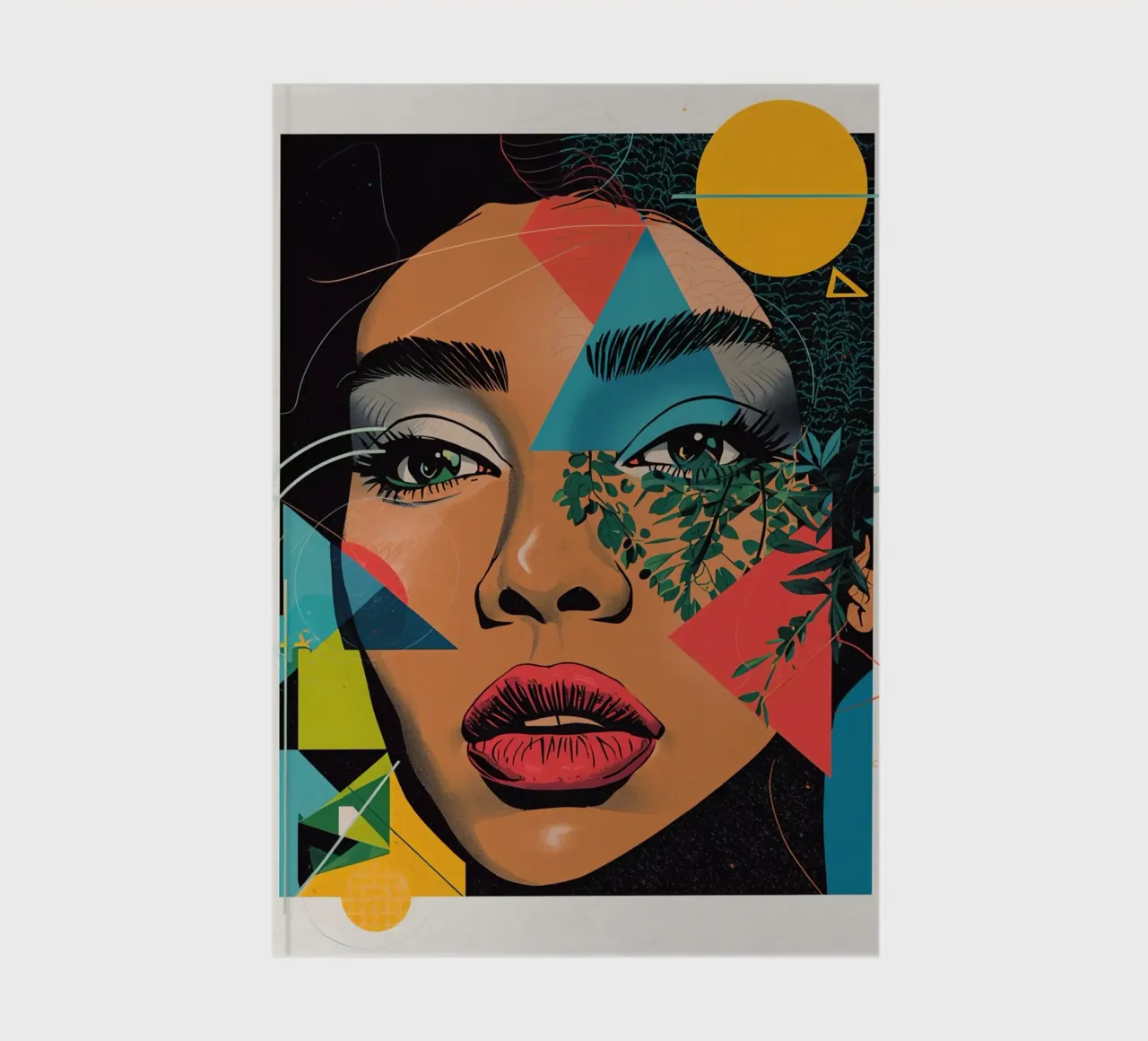 Woman's Portrait with Geometric and Botanical Overlays notebook by DesignDoodle