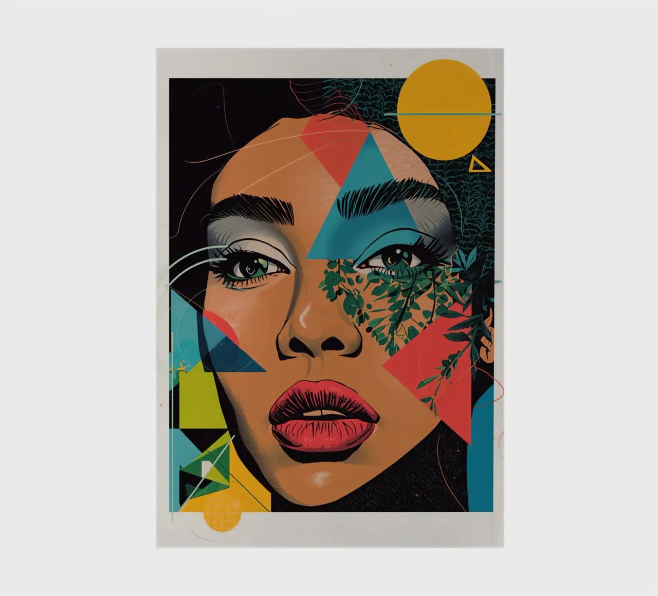 Woman's Portrait with Geometric and Botanical Overlays notebook by DesignDoodle