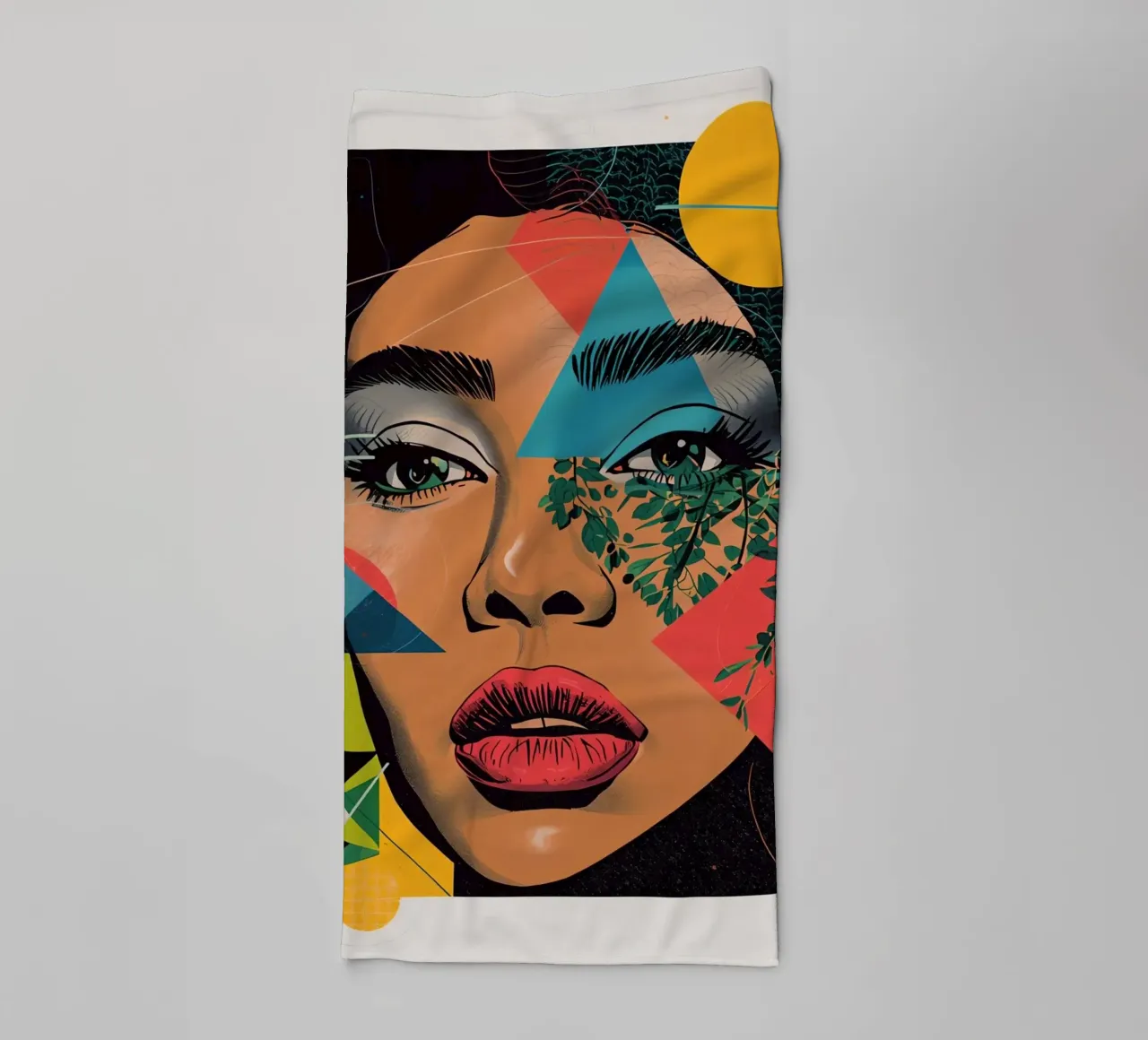 Ritratto di donna con sovrapposizioni geometriche e botaniche asciugamano da bagno da DesignDoodle