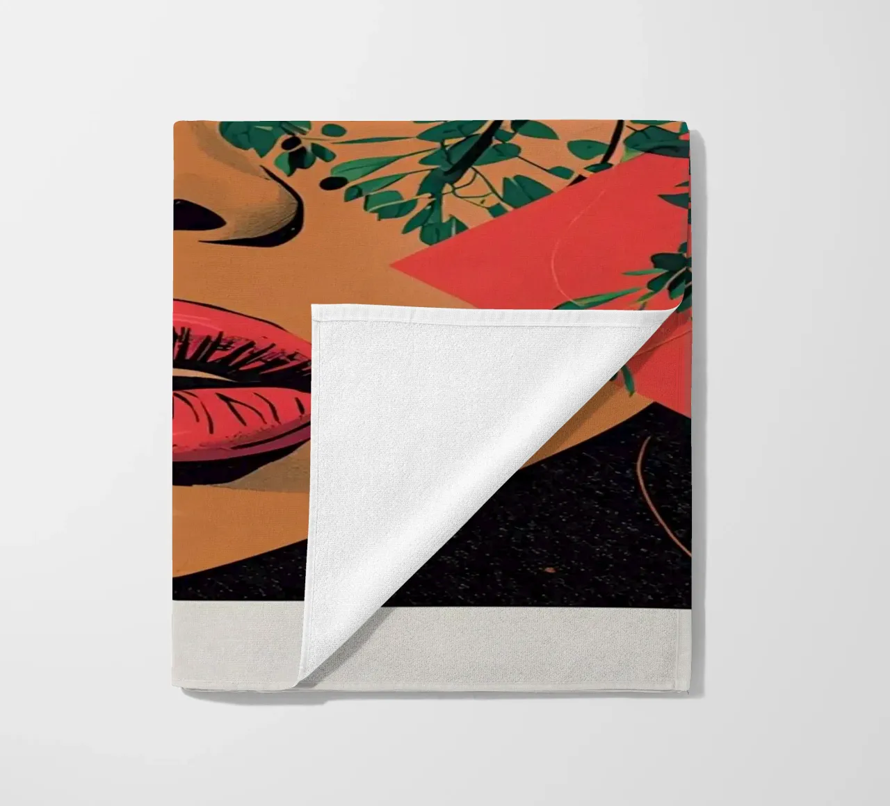 Ritratto di donna con sovrapposizioni geometriche e botaniche telo mare da DesignDoodle