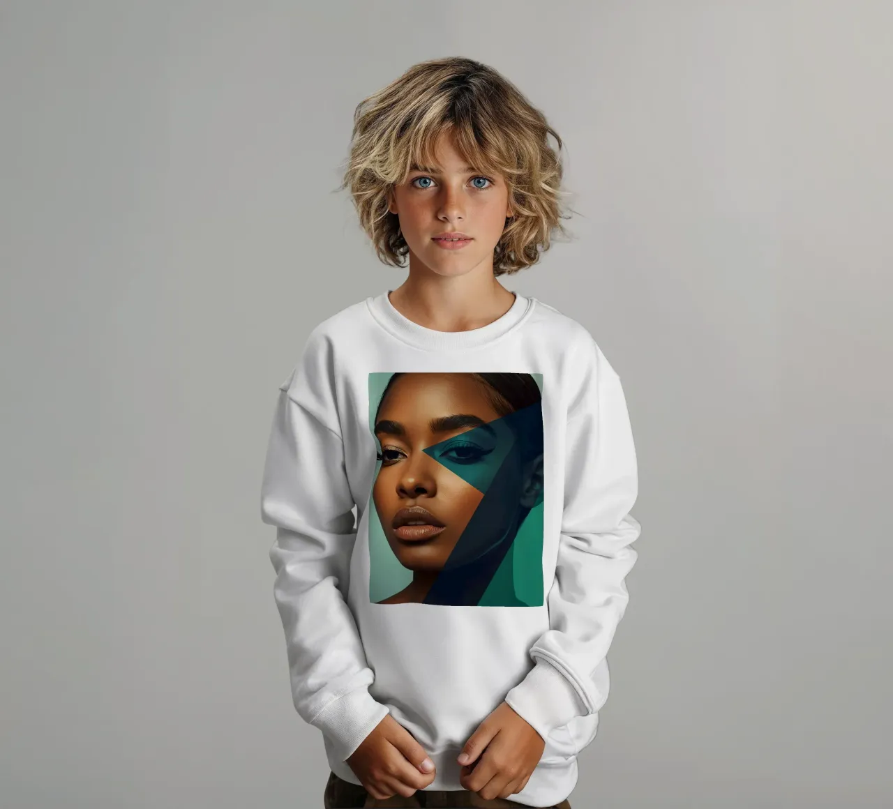 Ritratto di donna con sovrapposizioni geometriche di colori felpa bambino da DesignDoodle