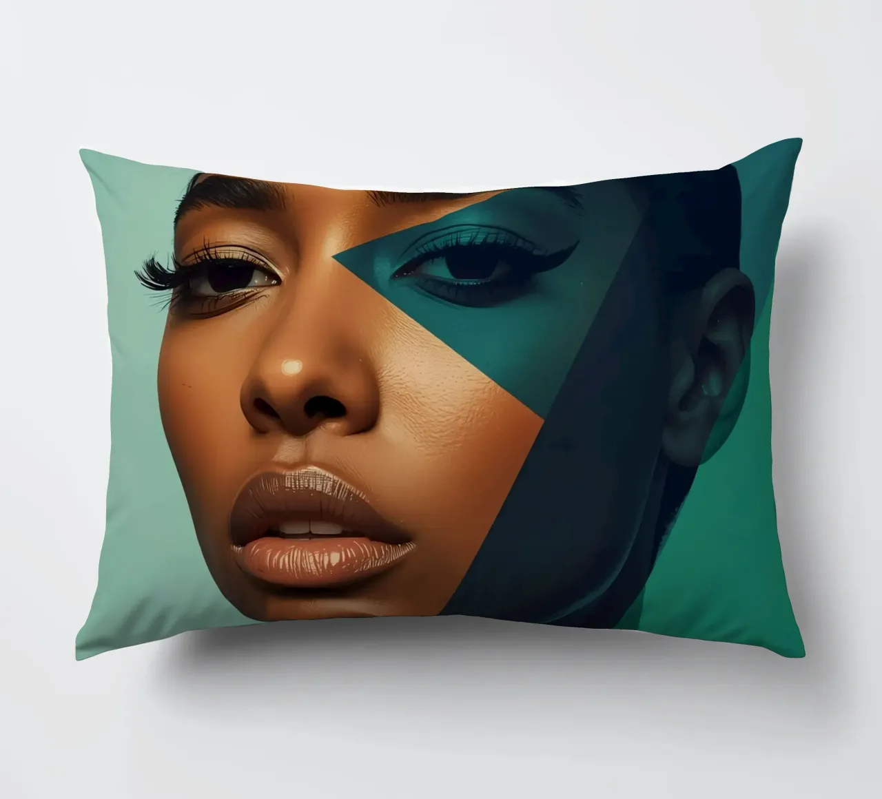 Ritratto di donna con sovrapposizioni geometriche di colori cuscino da DesignDoodle
