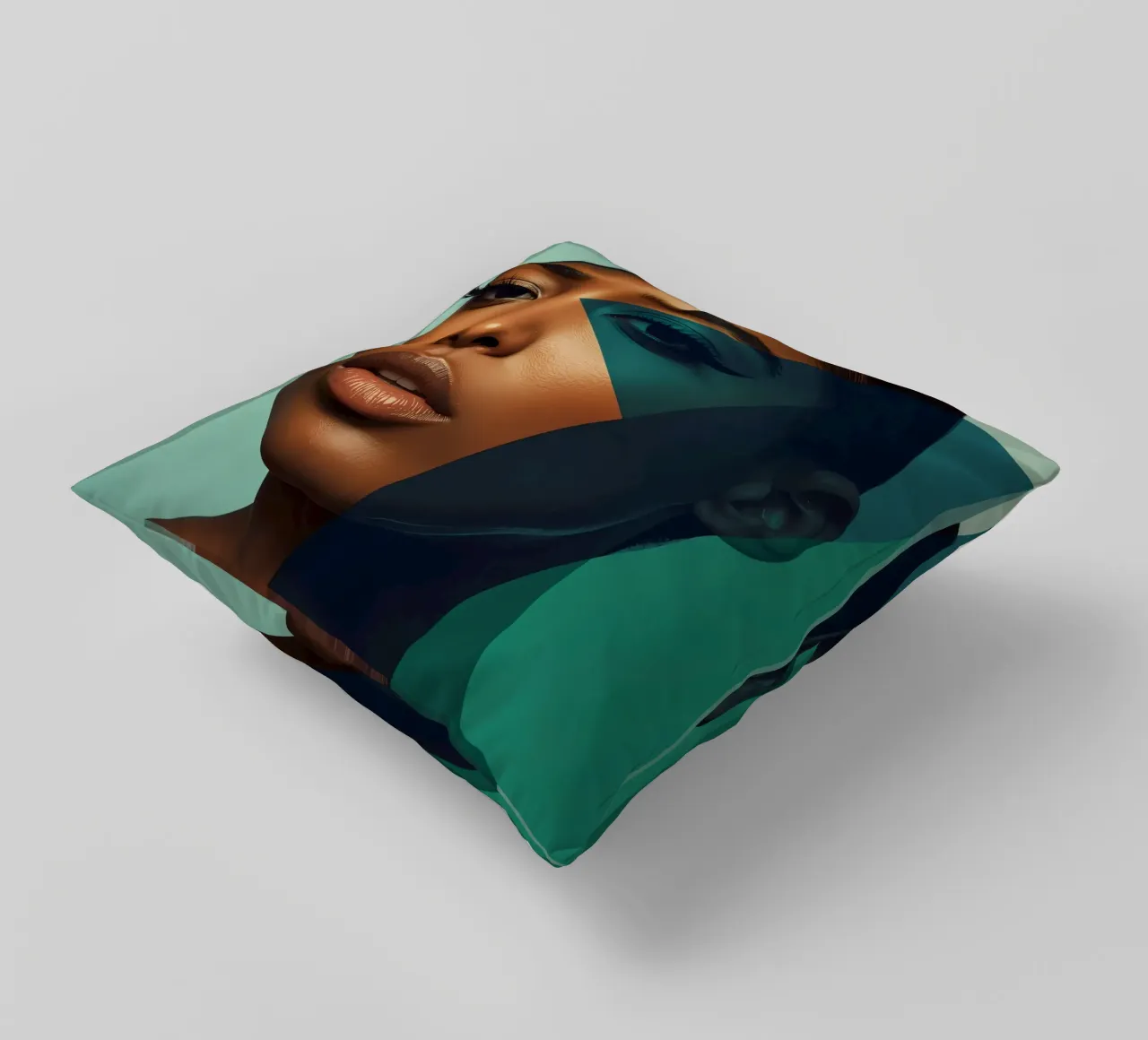 Ritratto di donna con sovrapposizioni geometriche di colori cuscino da DesignDoodle