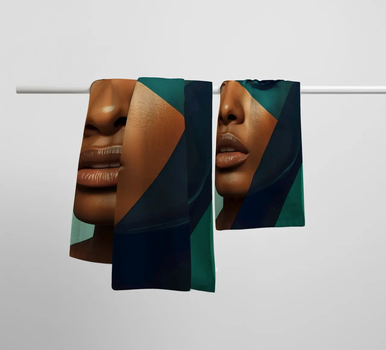 Ritratto di donna con sovrapposizioni geometriche di colori asciugamano da bagno da DesignDoodle