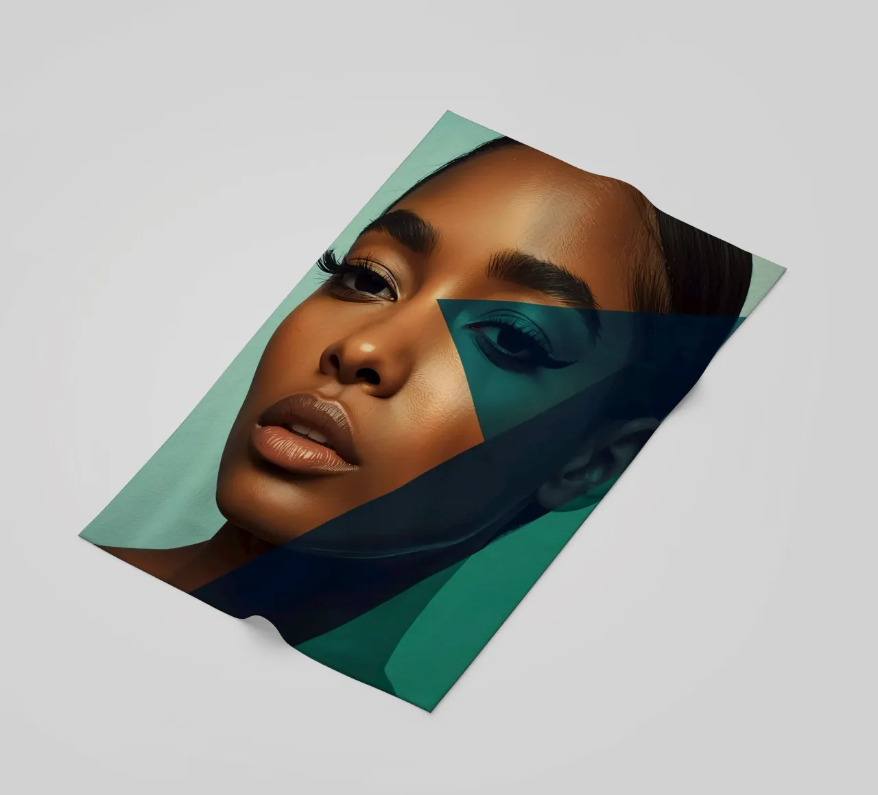 Ritratto di donna con sovrapposizioni geometriche di colori telo mare da DesignDoodle