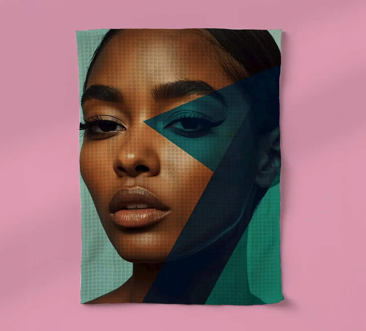 Ritratto di donna con sovrapposizioni geometriche di colori canovaccio da cucina da DesignDoodle