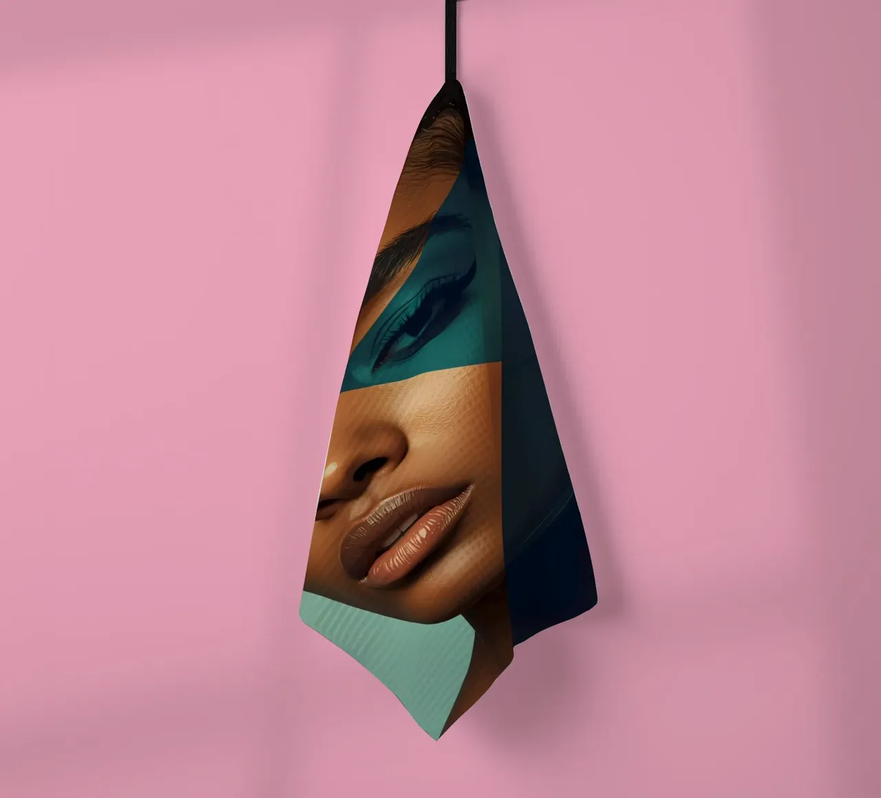 Ritratto di donna con sovrapposizioni geometriche di colori canovaccio da cucina da DesignDoodle