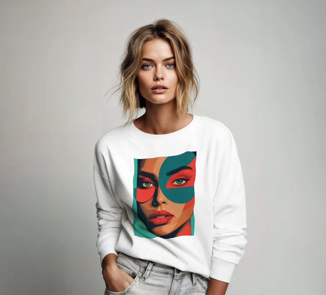 Ritratto di donna con forme geometriche e colori vivaci felpa da DesignDoodle