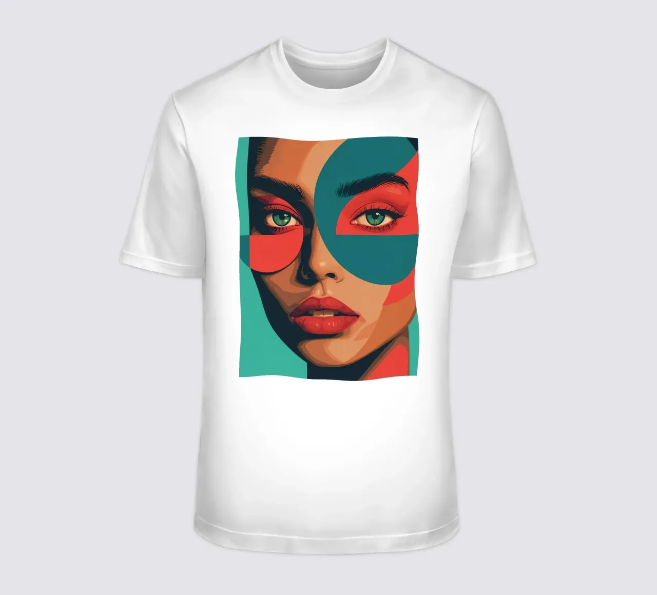 Ritratto di donna con forme geometriche e colori vivaci t-shirt da DesignDoodle