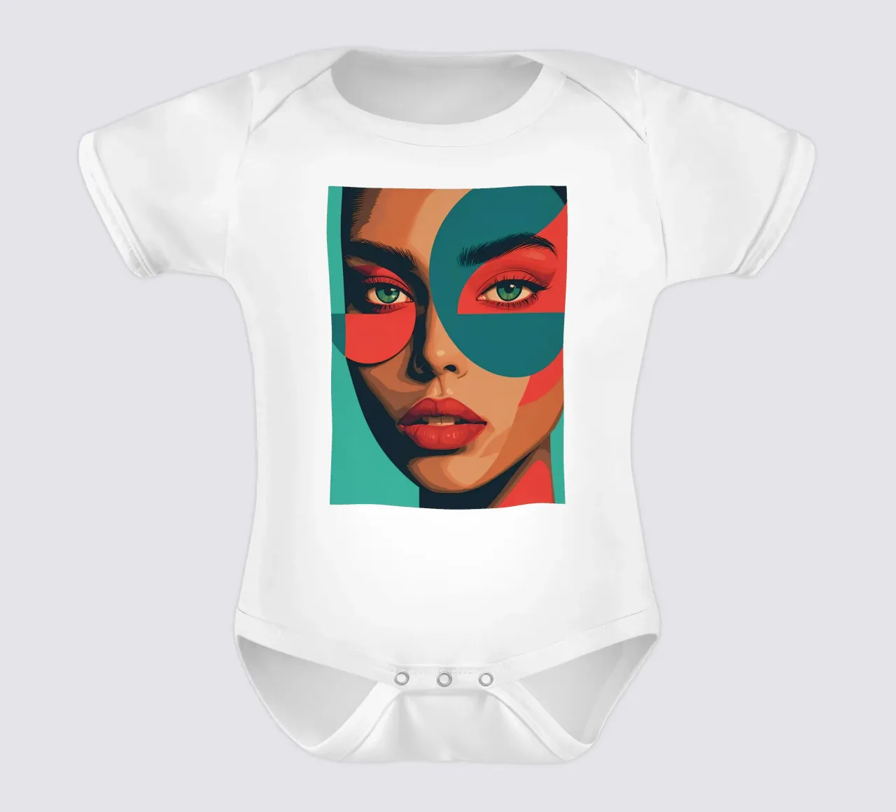 Ritratto di donna con forme geometriche e colori vivaci body neonato maniche corte da DesignDoodle