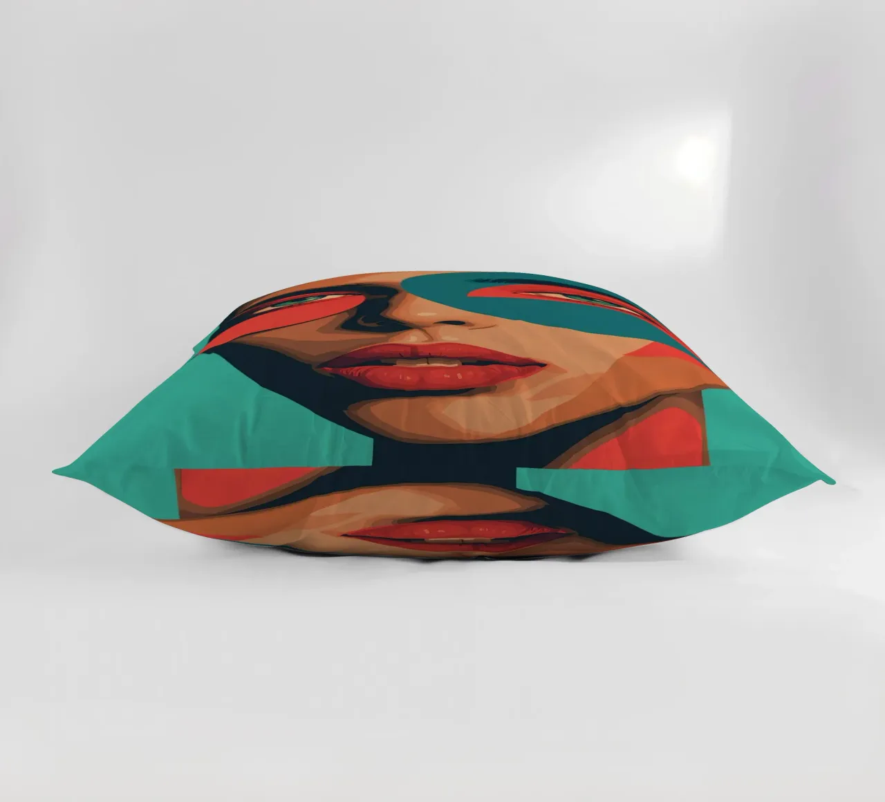 Ritratto di donna con forme geometriche e colori vivaci cuscino da DesignDoodle