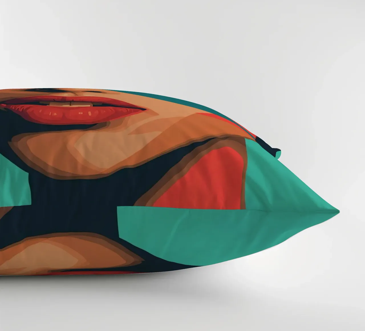 Ritratto di donna con forme geometriche e colori vivaci cuscino da DesignDoodle