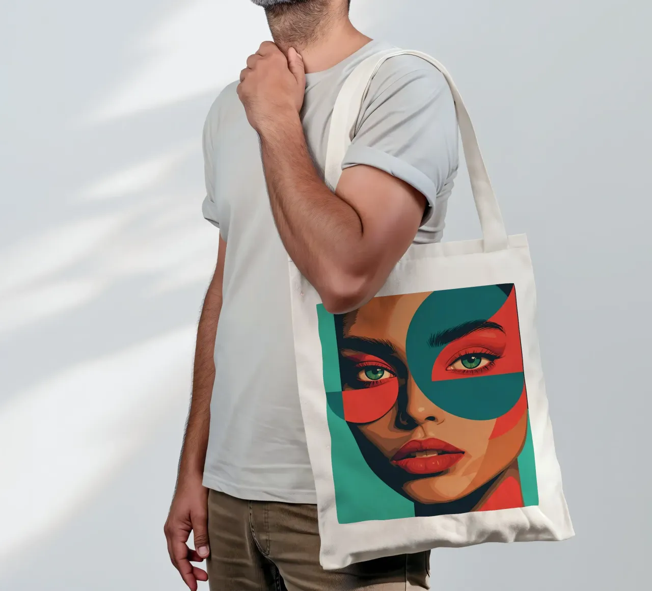 Ritratto di donna con forme geometriche e colori vivaci borsa in juta da DesignDoodle