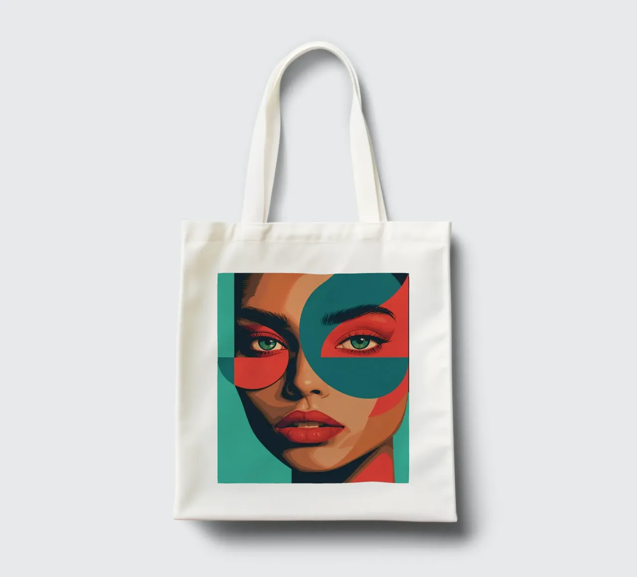 Ritratto di donna con forme geometriche e colori vivaci borsa in juta da DesignDoodle