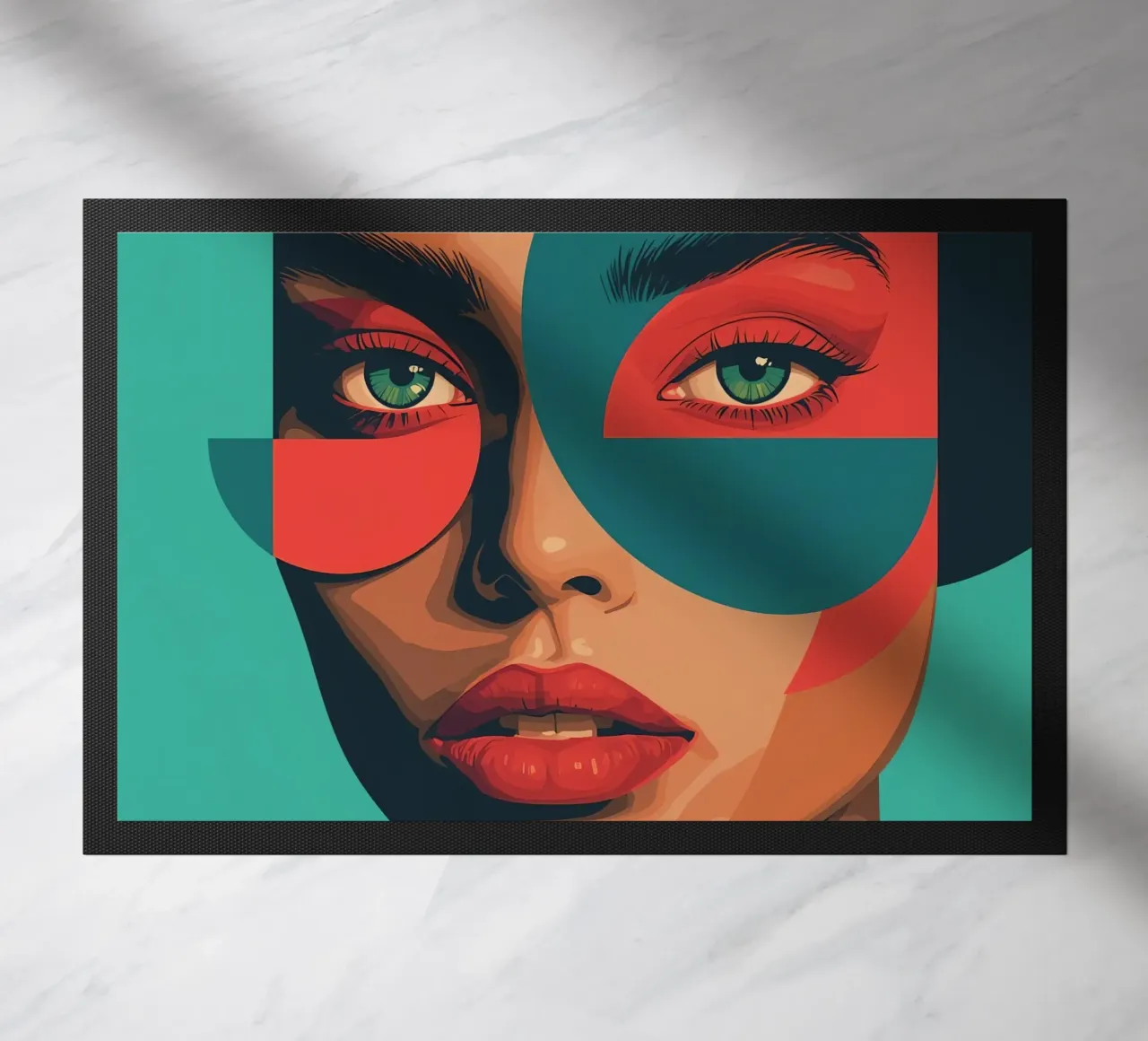 Ritratto di donna con forme geometriche e colori vivaci zerbino da DesignDoodle