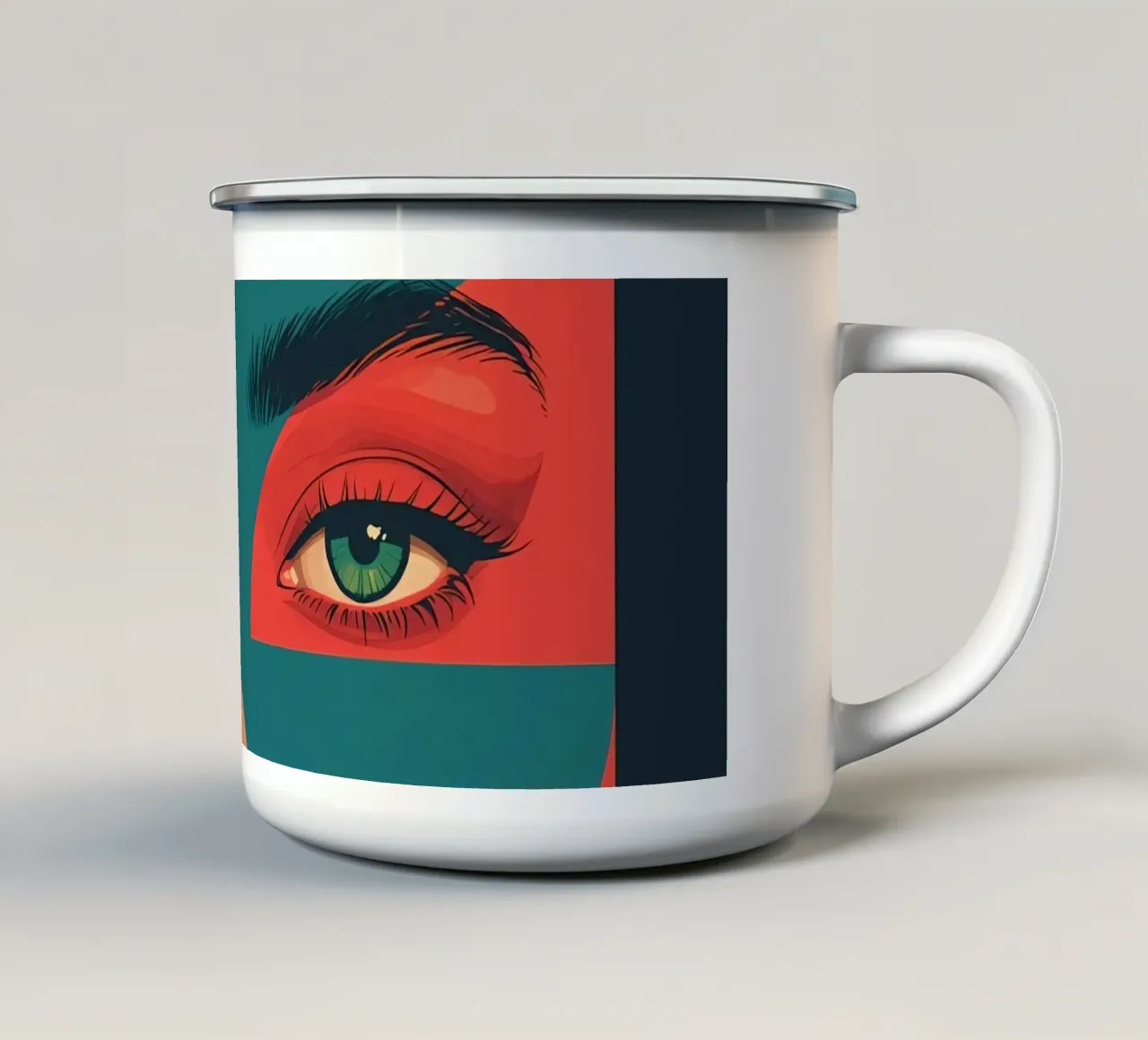 Ritratto di donna con forme geometriche e colori vivaci tazza in smalto da DesignDoodle