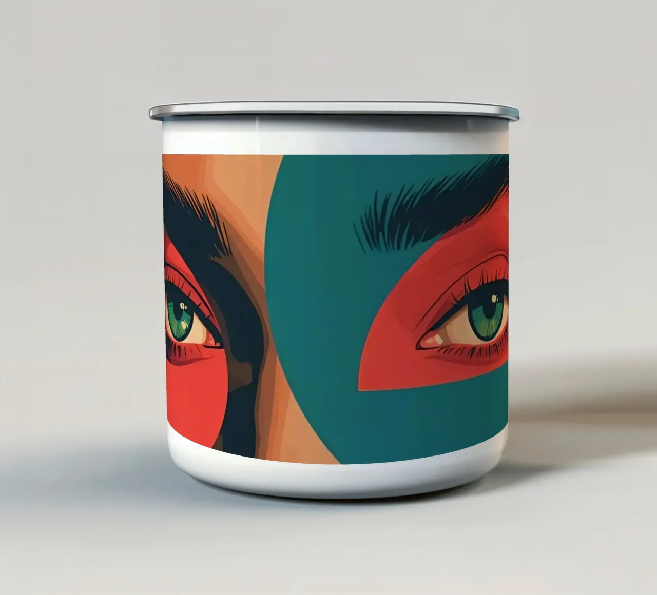 Ritratto di donna con forme geometriche e colori vivaci tazza in smalto da DesignDoodle