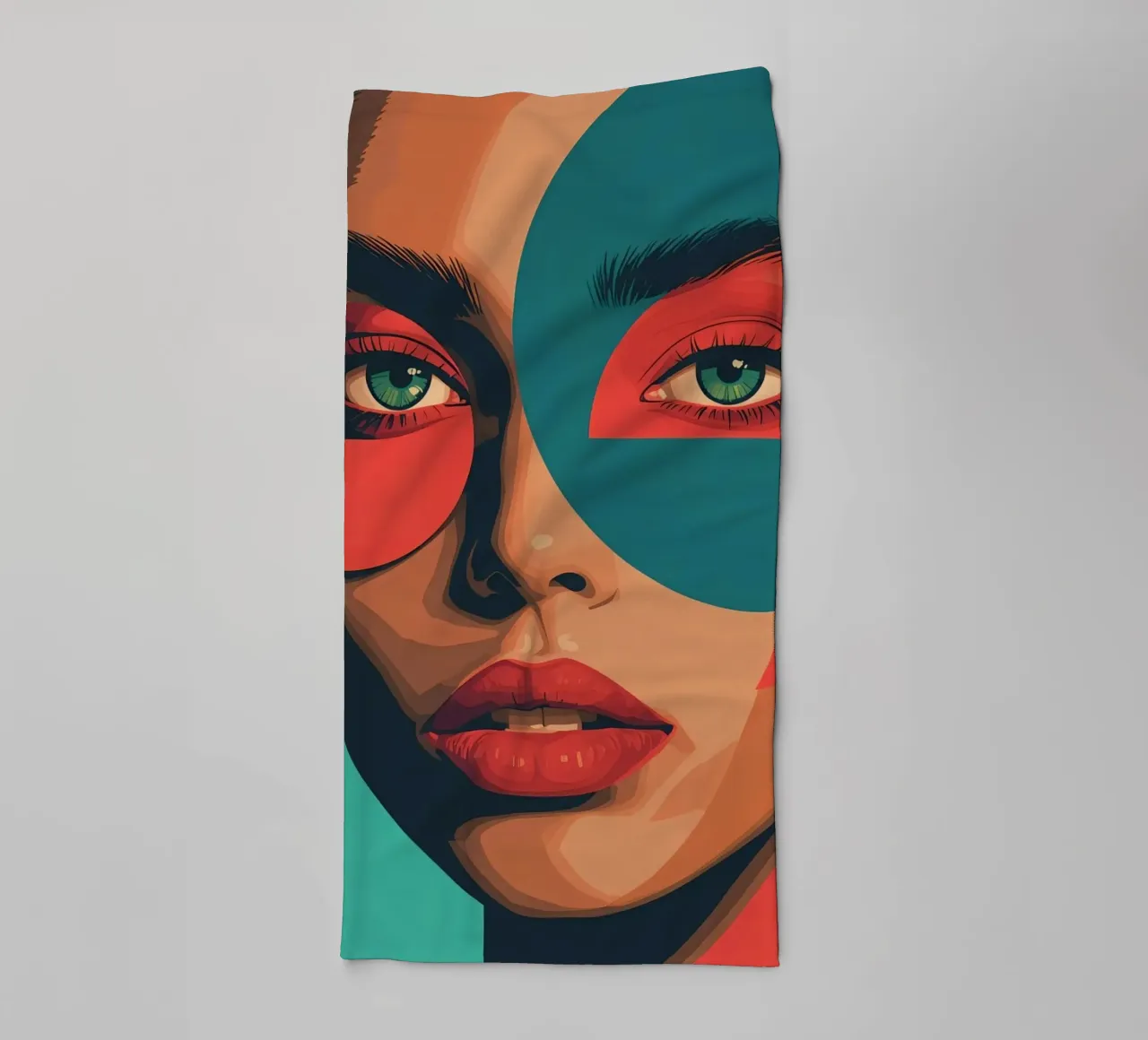 Ritratto di donna con forme geometriche e colori vivaci asciugamano da bagno da DesignDoodle
