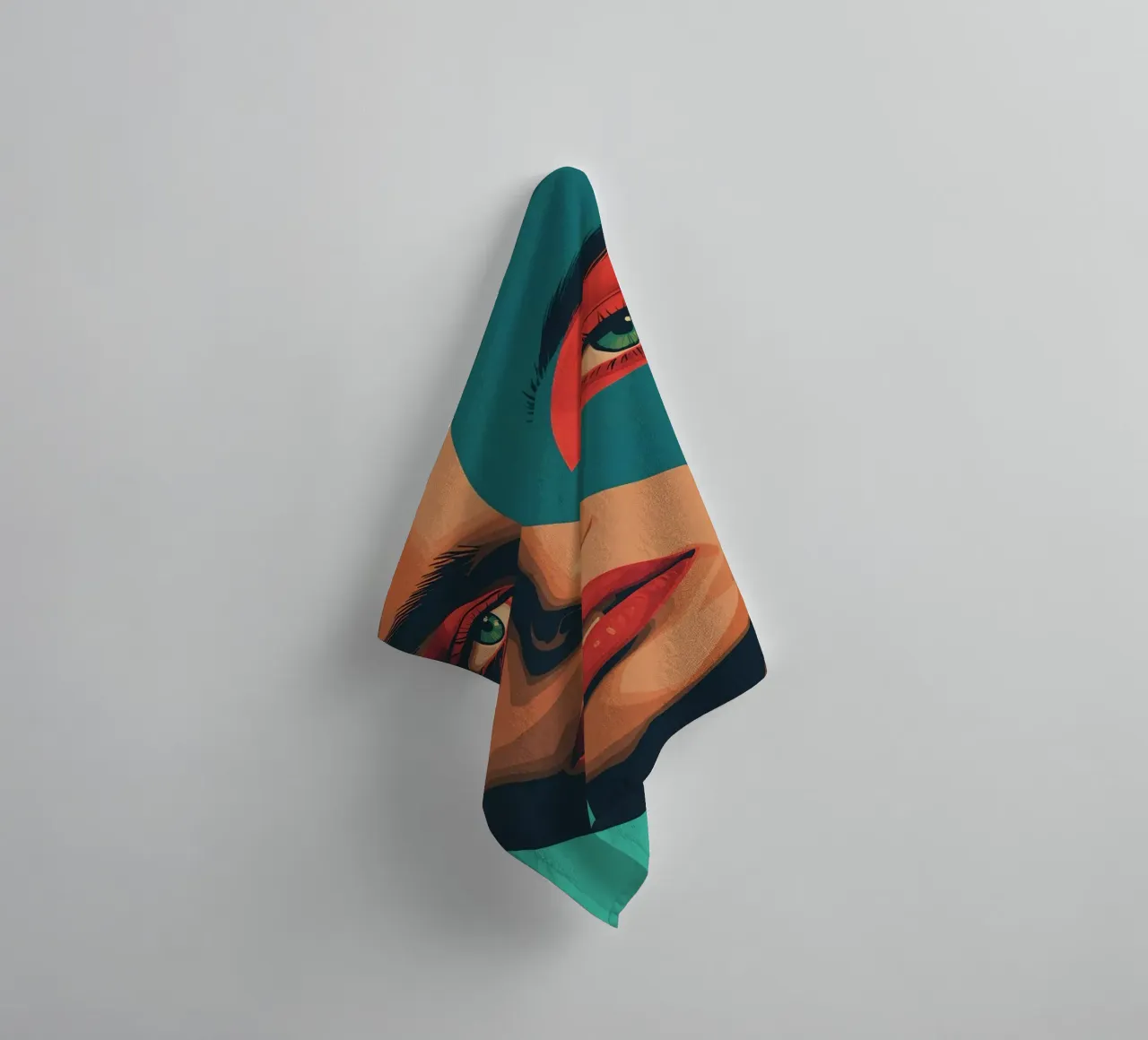Ritratto di donna con forme geometriche e colori vivaci asciugamano da bagno da DesignDoodle