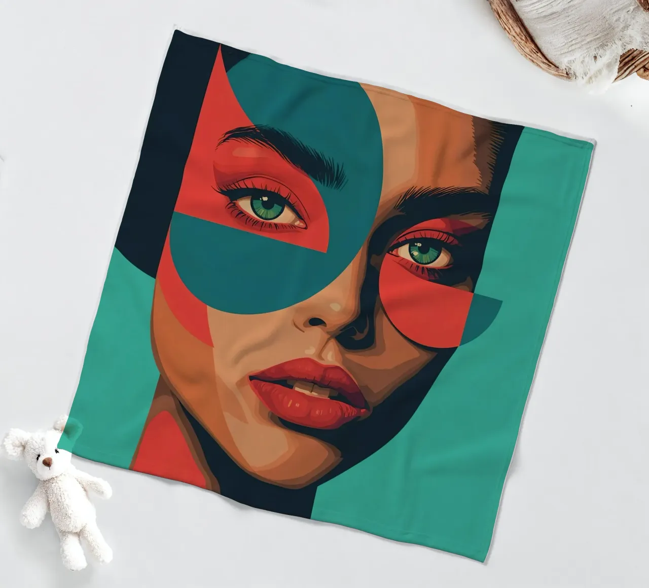 Ritratto di donna con forme geometriche e colori vivaci coperta in pile da DesignDoodle