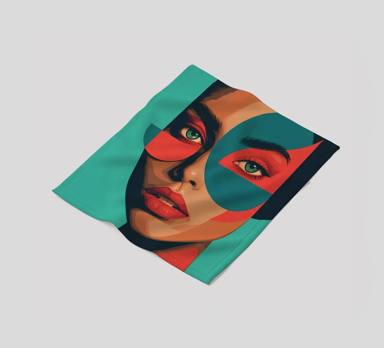 Ritratto di donna con forme geometriche e colori vivaci coperta in pile da DesignDoodle