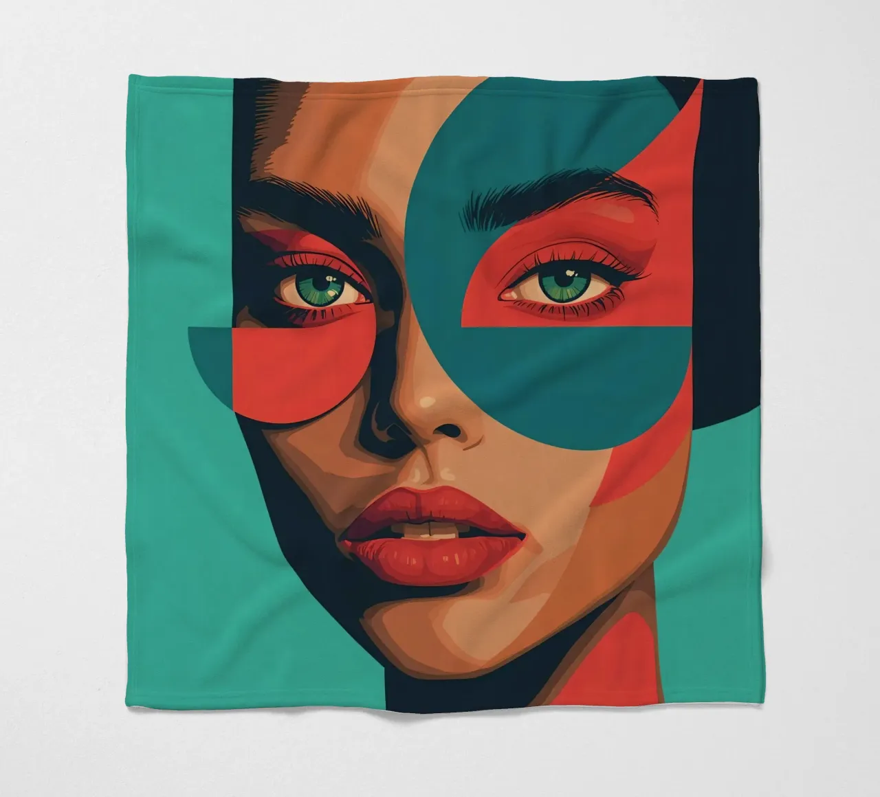 Ritratto di donna con forme geometriche e colori vivaci coperta in pile da DesignDoodle