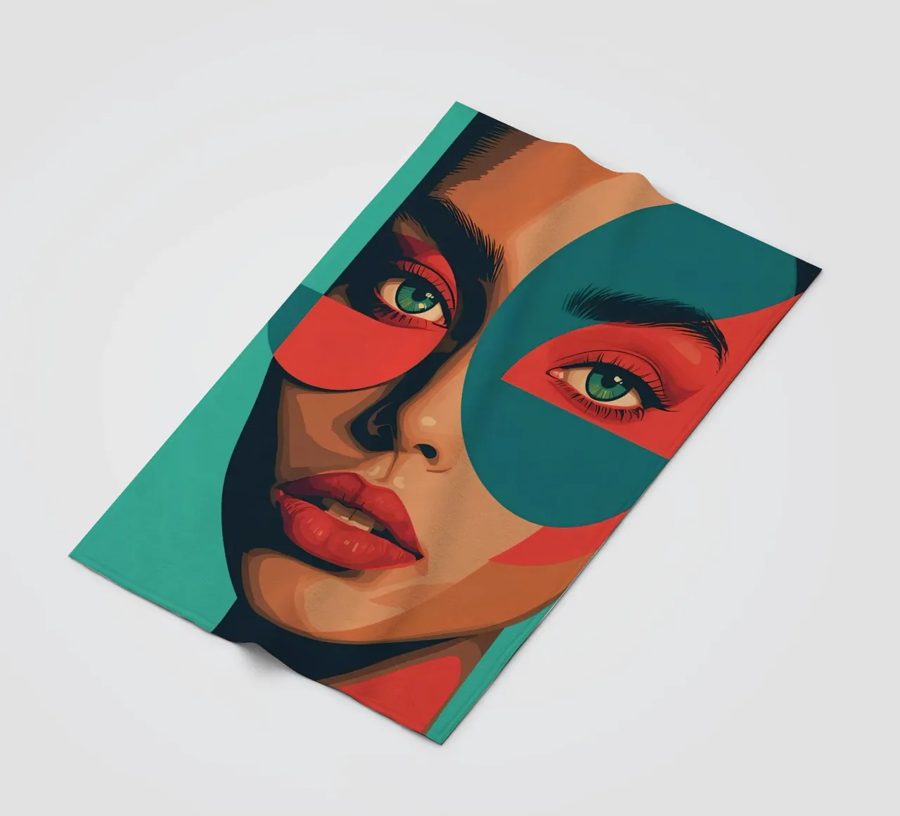 Ritratto di donna con forme geometriche e colori vivaci coperta in pile da DesignDoodle