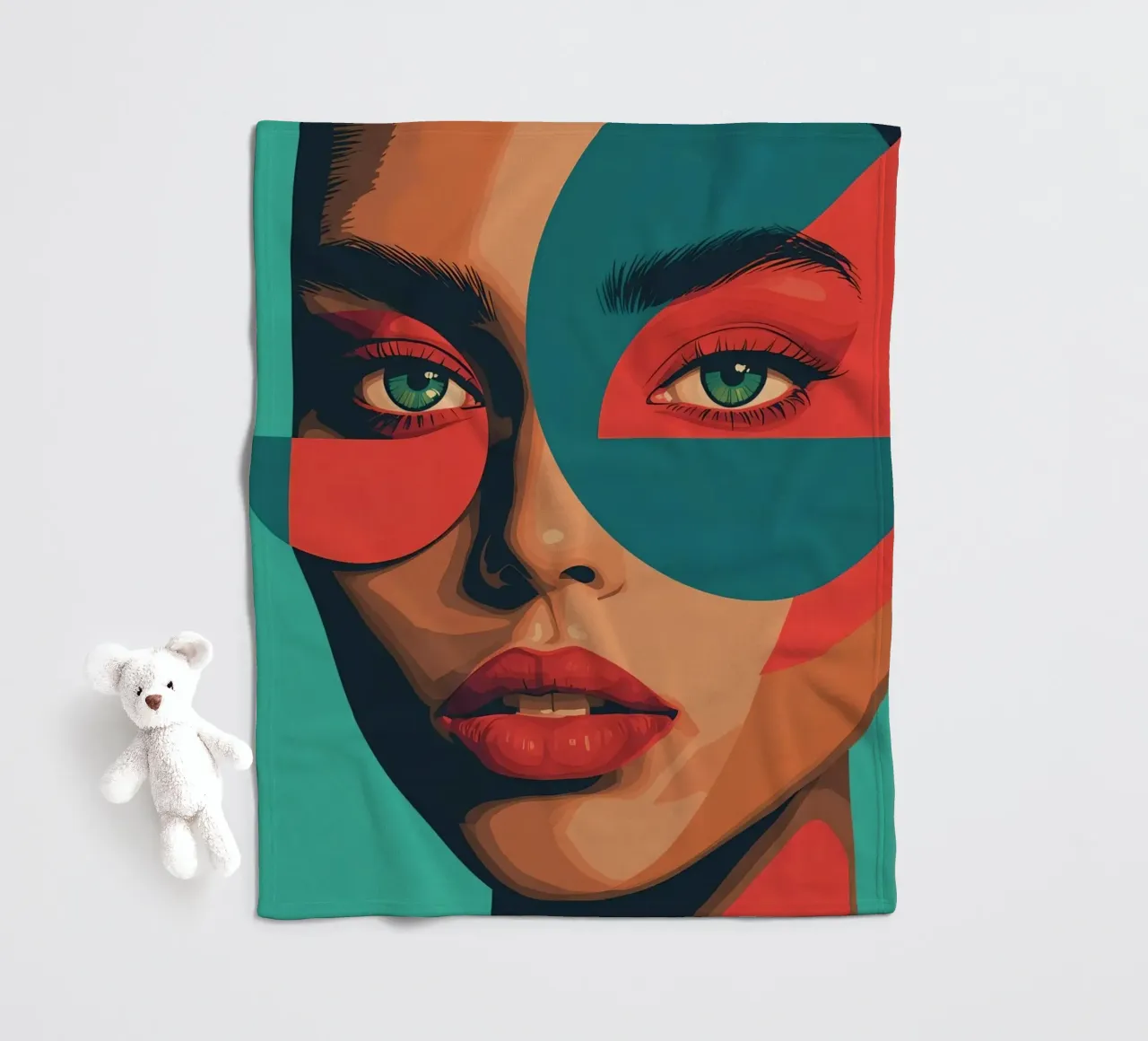 Ritratto di donna con forme geometriche e colori vivaci coperta in pile da DesignDoodle
