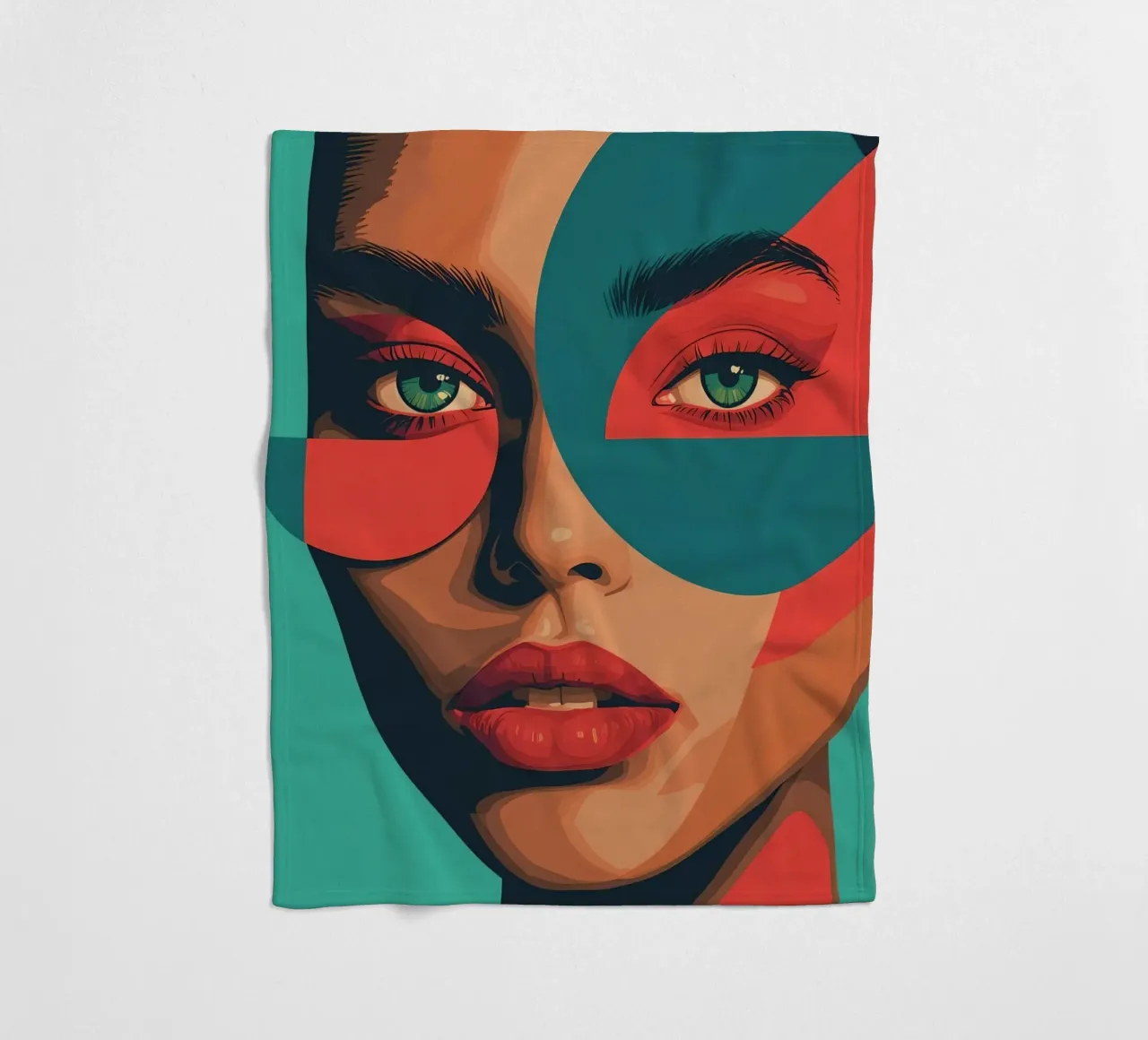 Ritratto di donna con forme geometriche e colori vivaci coperta in pile da DesignDoodle