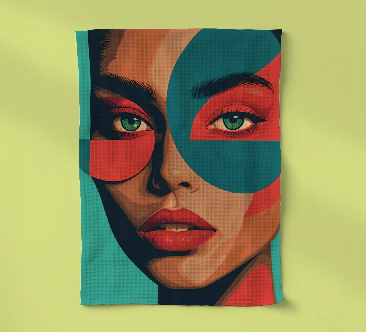 Ritratto di donna con forme geometriche e colori vivaci canovaccio da cucina da DesignDoodle