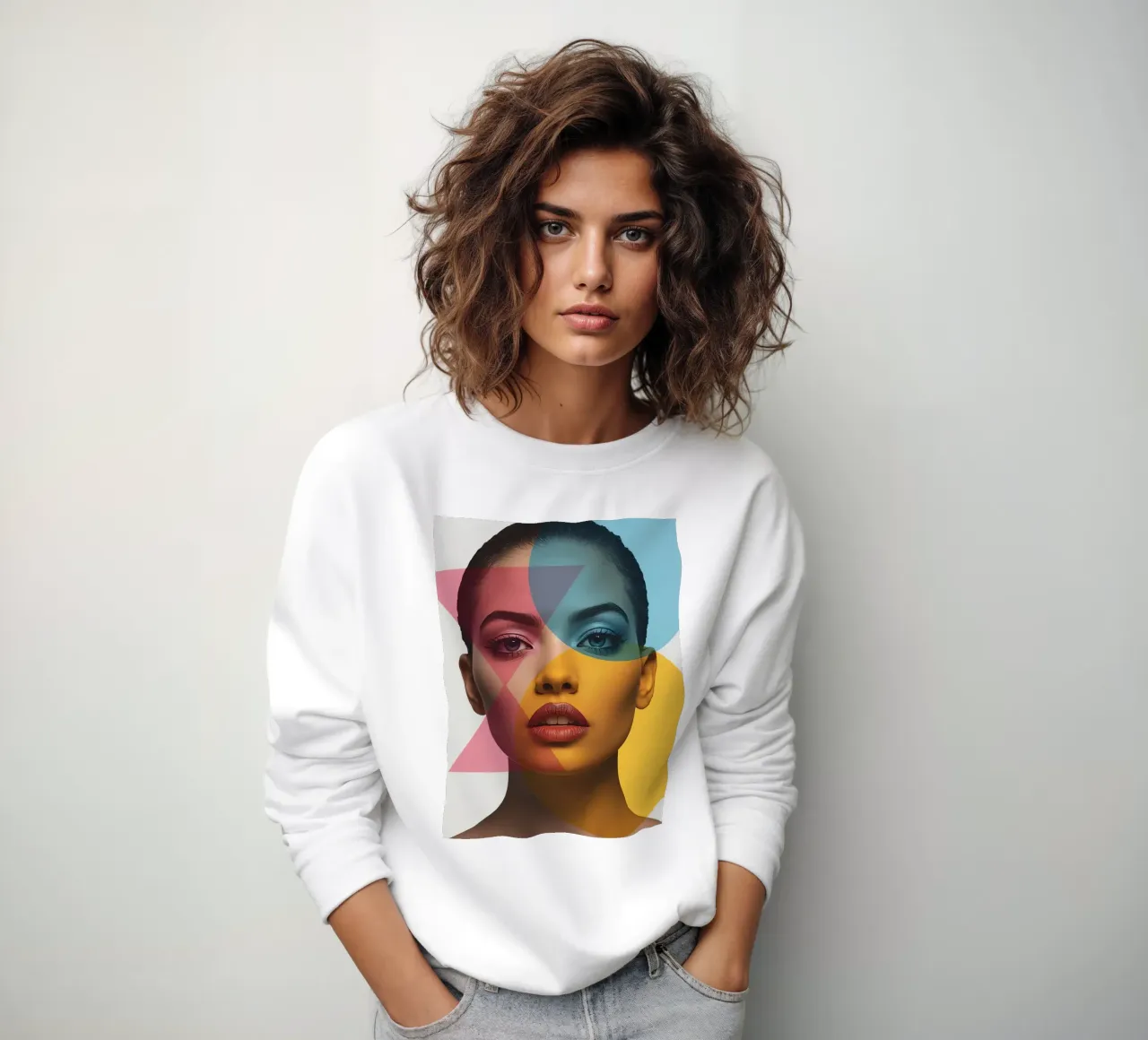 Ritratto di donna con forme geometriche e colori vivaci felpa da DesignDoodle