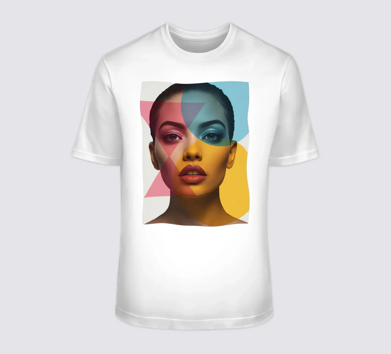 Ritratto di donna con forme geometriche e colori vivaci t-shirt da DesignDoodle