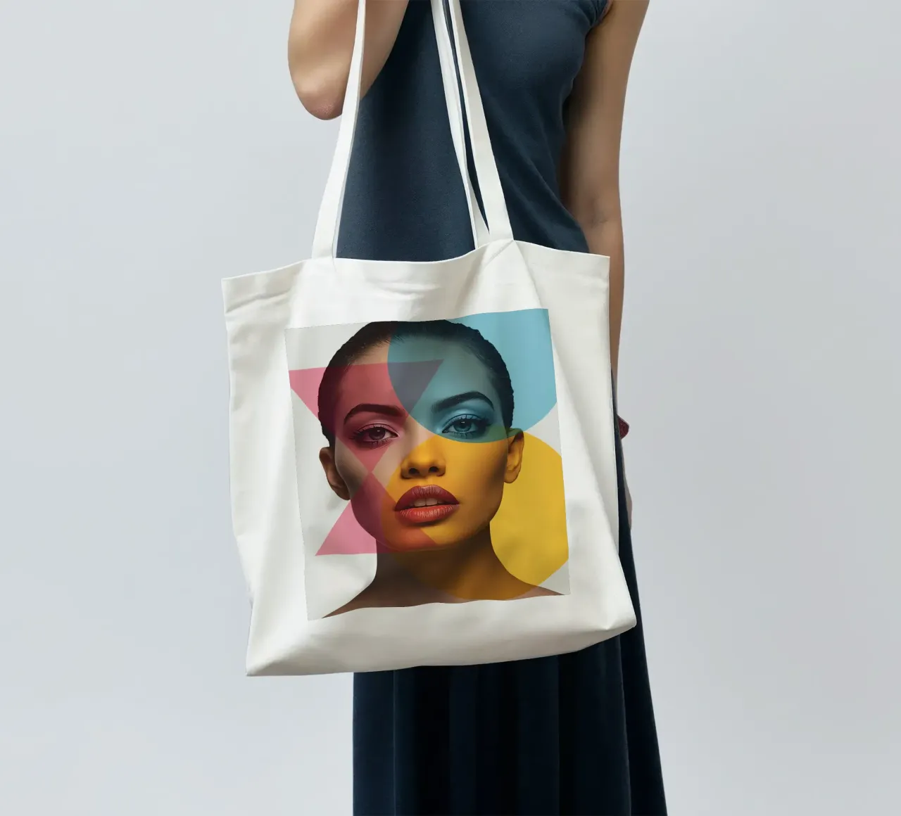 Ritratto di donna con forme geometriche e colori vivaci borsa in juta da DesignDoodle
