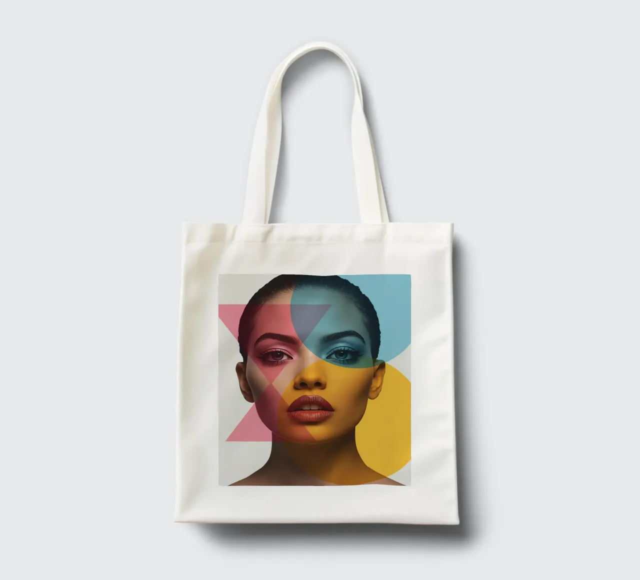 Ritratto di donna con forme geometriche e colori vivaci borsa in juta da DesignDoodle