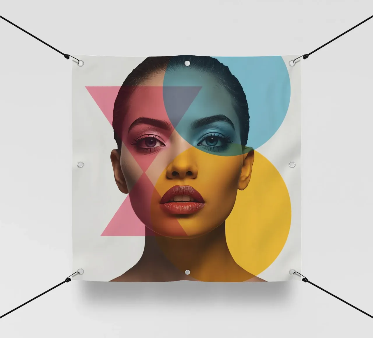 Ritratto di donna con forme geometriche e colori vivaci telo in pvc da DesignDoodle