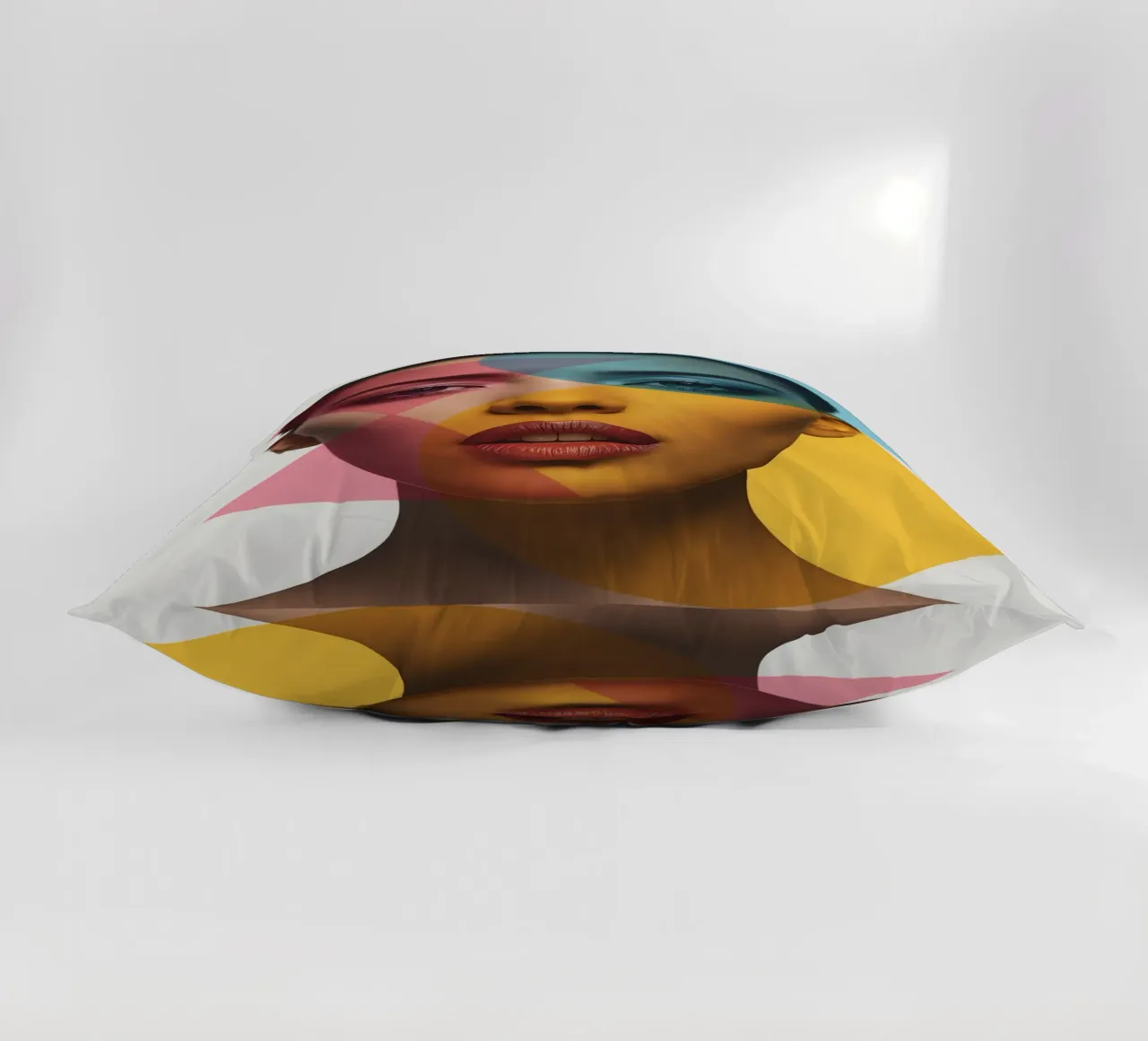 Ritratto di donna con forme geometriche e colori vivaci cuscino da DesignDoodle