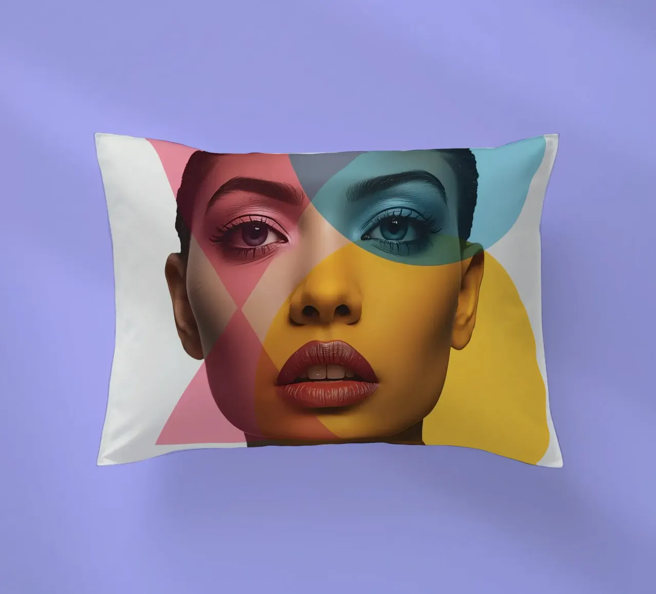 Ritratto di donna con forme geometriche e colori vivaci cuscino da DesignDoodle