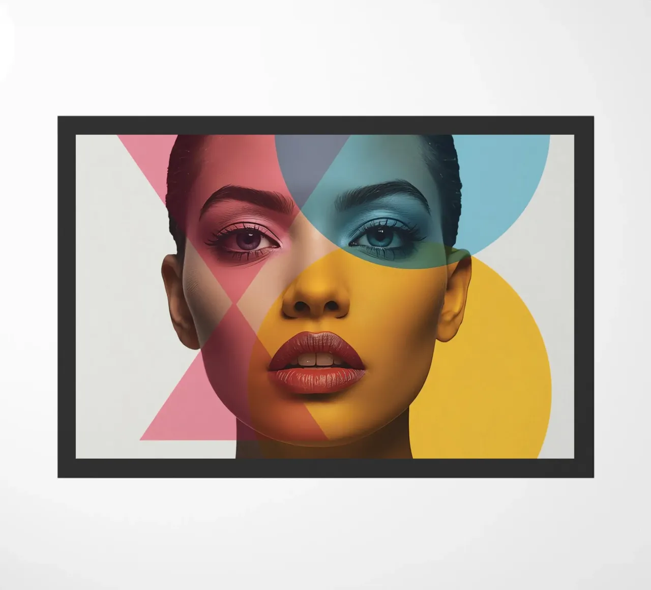 Ritratto di donna con forme geometriche e colori vivaci zerbino da DesignDoodle