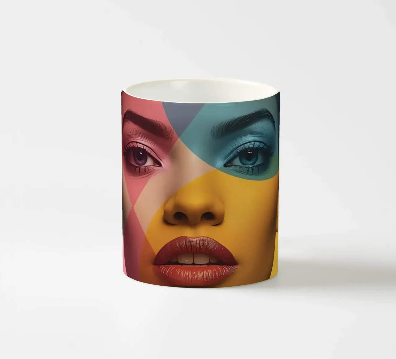 Ritratto di donna con forme geometriche e colori vivaci tazza in ceramica da DesignDoodle