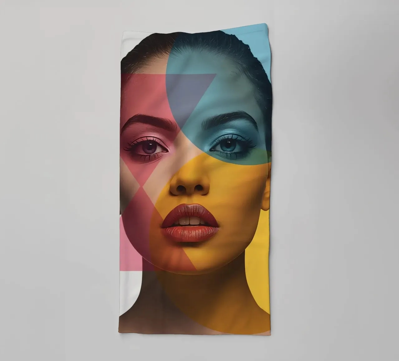 Ritratto di donna con forme geometriche e colori vivaci asciugamano da bagno da DesignDoodle