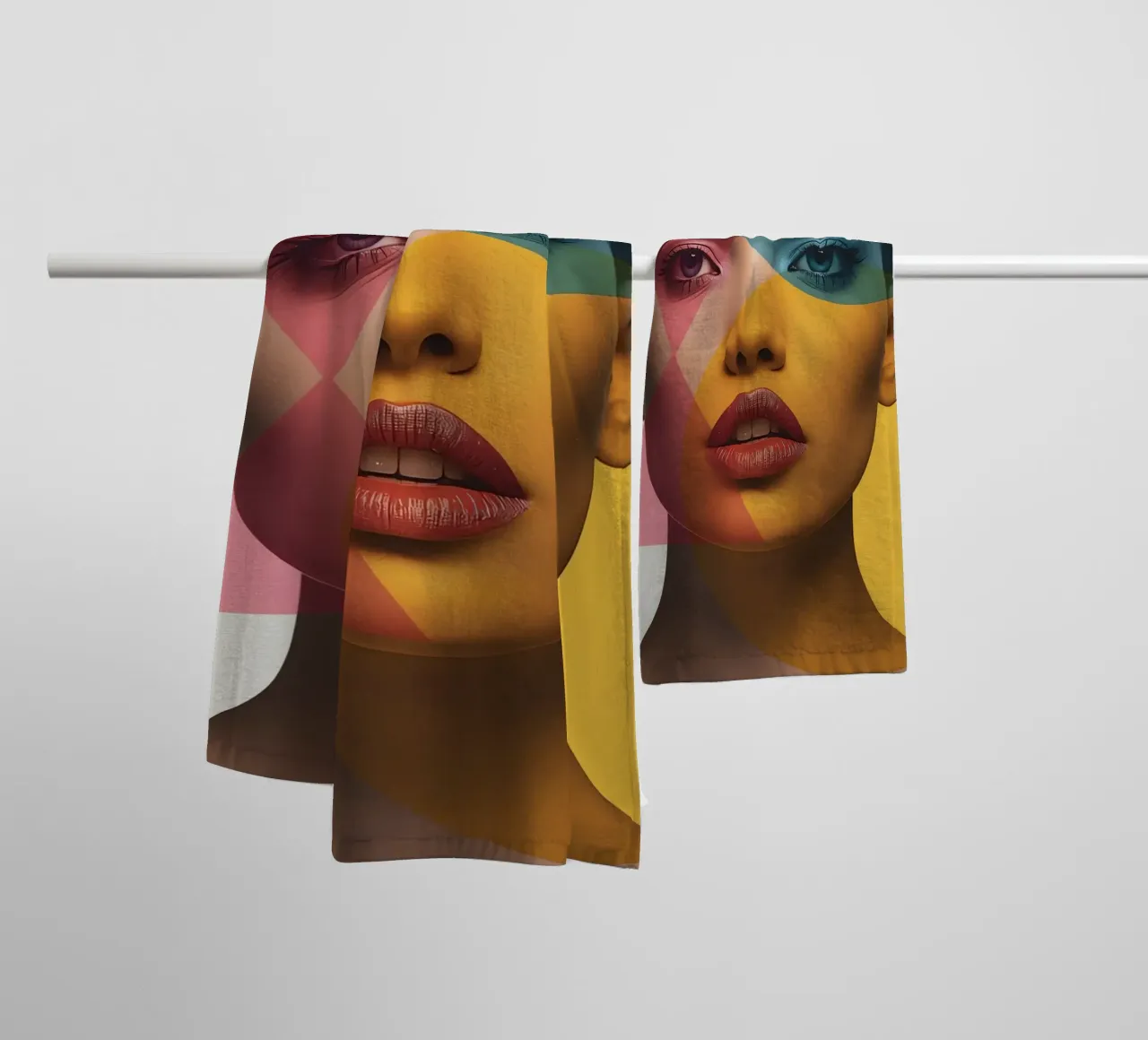 Ritratto di donna con forme geometriche e colori vivaci asciugamano da bagno da DesignDoodle
